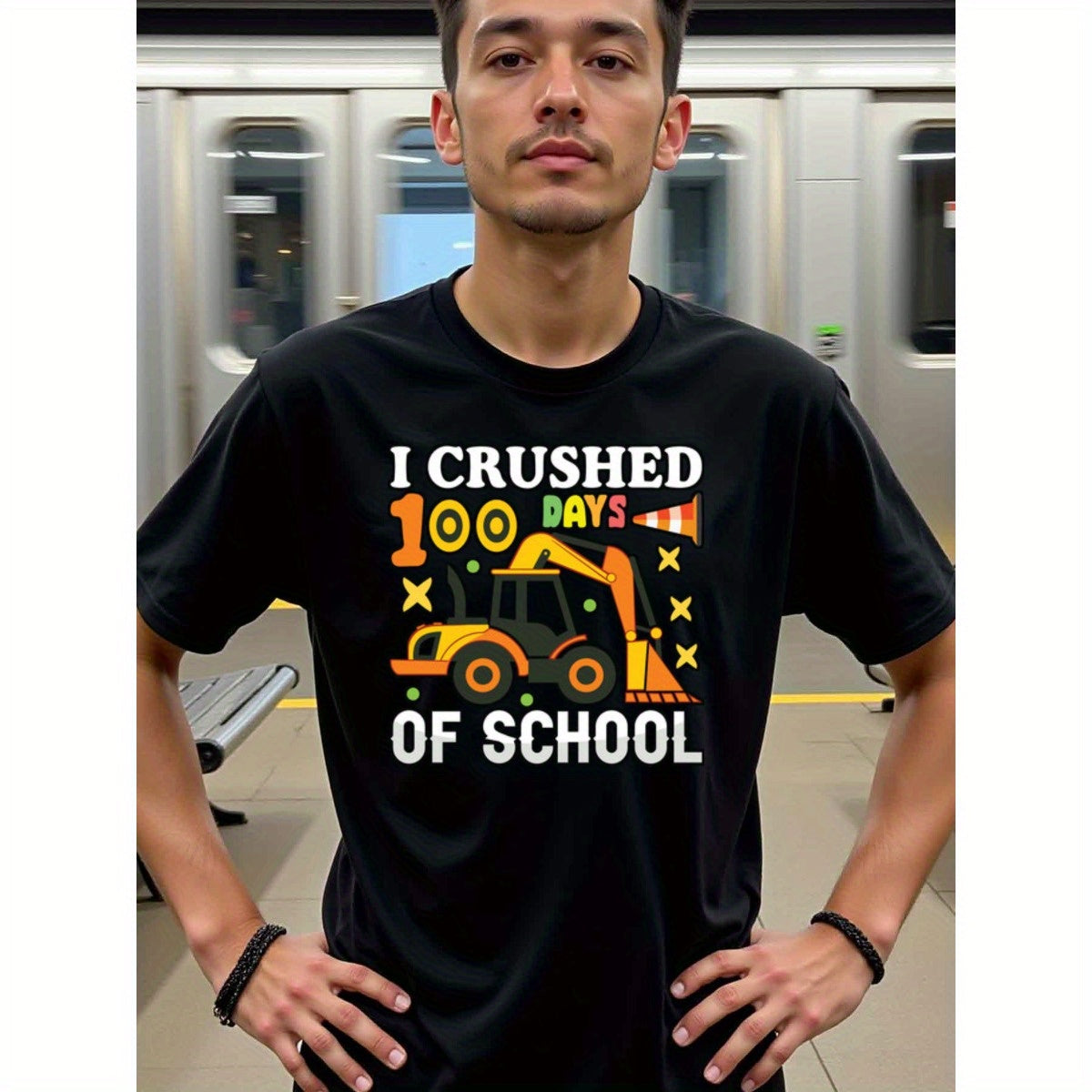 natee local warehouse clearance 100 Days of School Construction Themed T-shirt, 男t