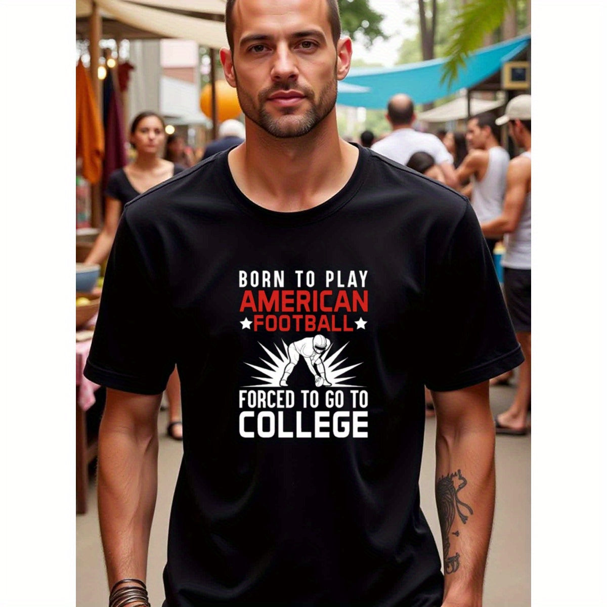 natee local warehouse clearance Born to Play American Football, Forced to Go to College, man's T-Shirt,100% Cotton Fabric,Crew Neck,Short Sleeve,Regular Fit,All-Season Casual Wear,180gsm-Ideal for All Saints' Day Thanksgiving Day,