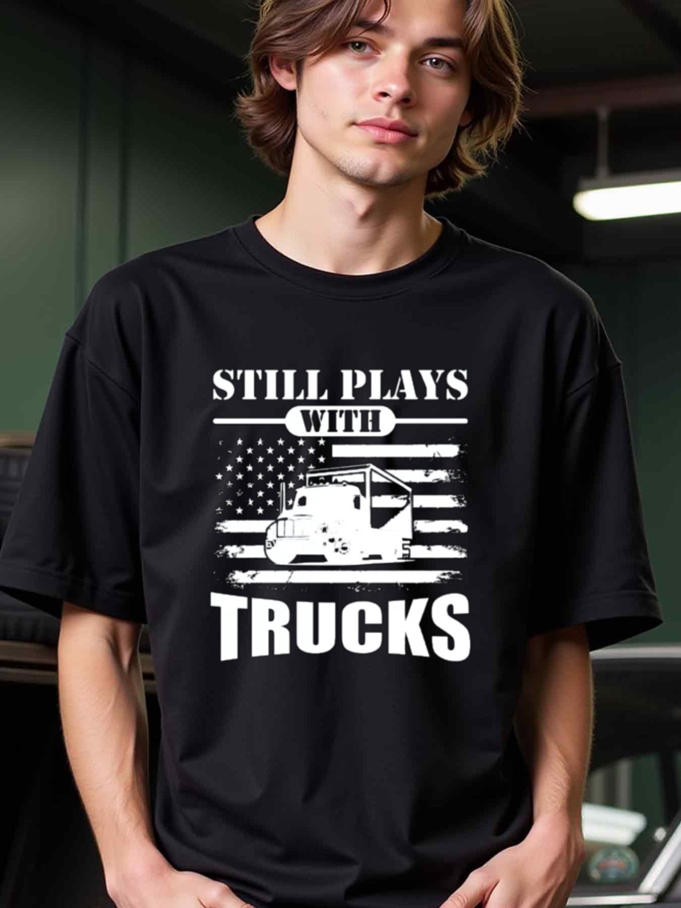 natee local warehouse clearance American Pride: Still Plays with Trucks T-shirt, man's T-Shirt,100% Cotton Fabric,Crew Neck,Short Sleeve,Regular Fit,All-Season Casual Wear,180gsm-Ideal For Summer Holiday Gift, 男t