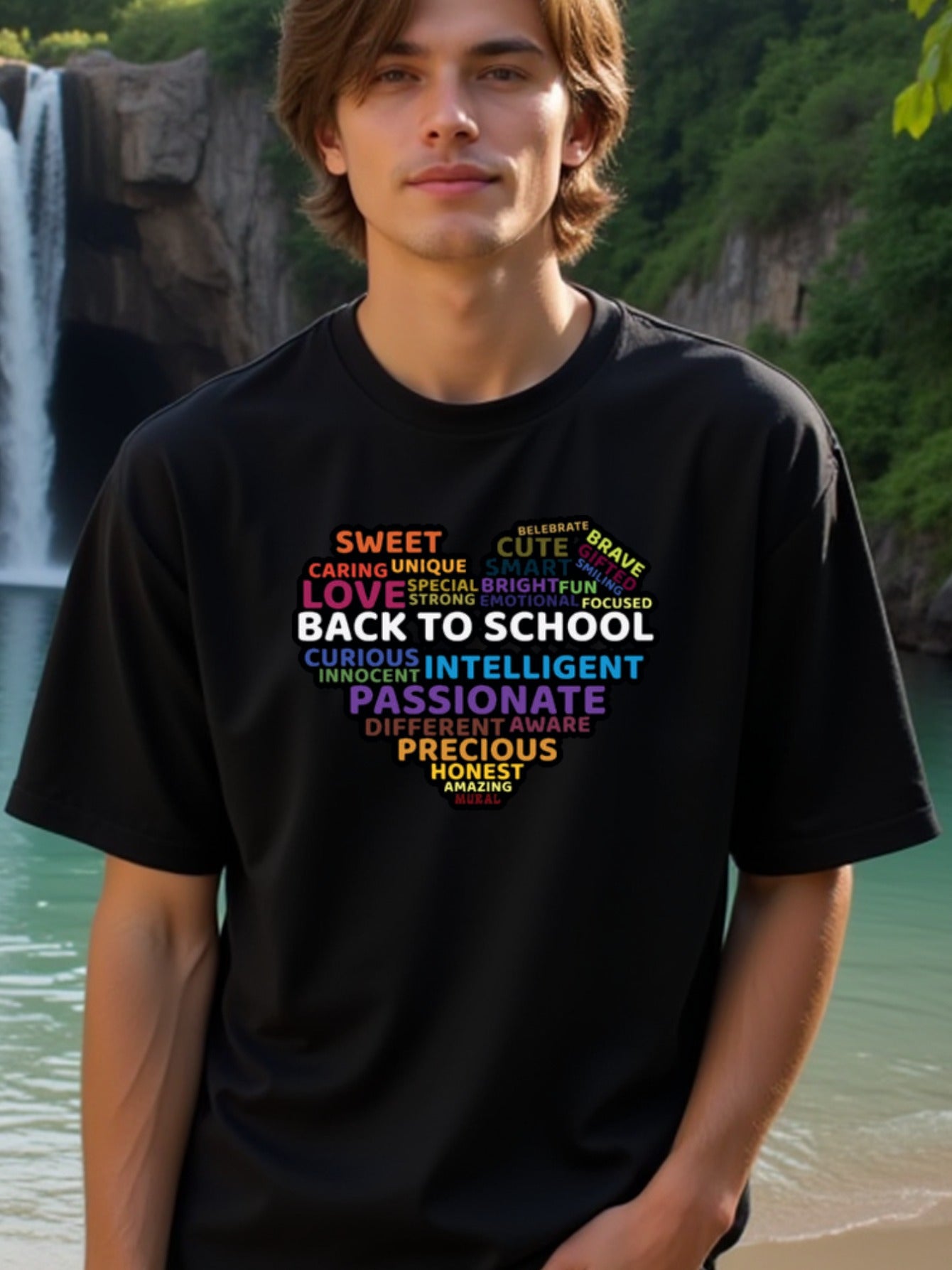 natee local warehouse clearance Back to School Positive Words T-shirt, man's T-Shirt,100% Cotton Fabric,Crew Neck,Short Sleeve,Regular Fit,All-Season Casual Wear,180gsm-Ideal for Valentines Christian festival Thanksgiving Day, 男t