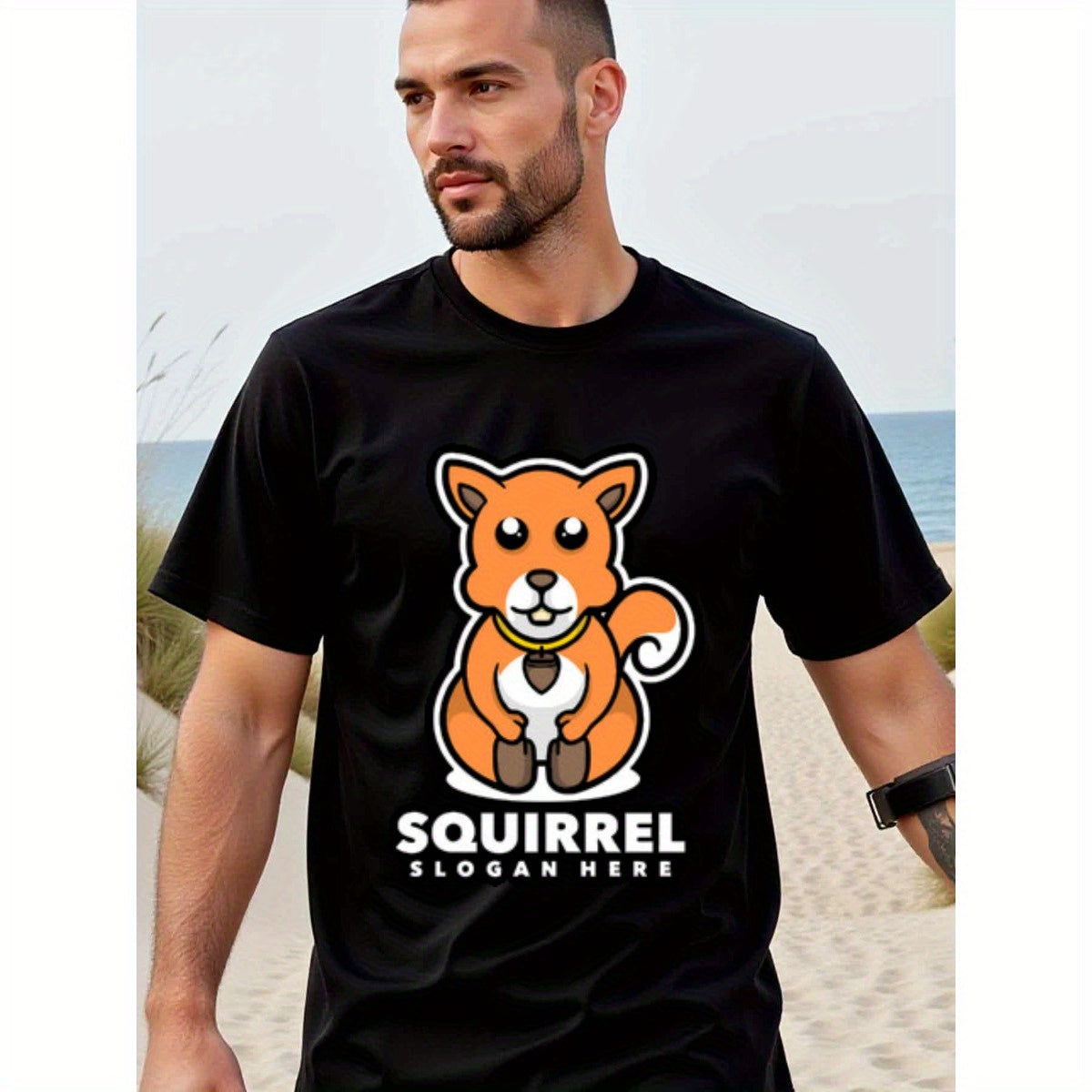 natee local warehouse clearance Adorable Squirrel Graphic Tee - Fun & Casual Wear, man's T-Shirt,100% Cotton Fabric,Crew Neck,Short Sleeve,Regular Fit,All-Season Casual Wear,180gsm-Ideal for Valentines Christian festival Thanksgiving Day, 男t