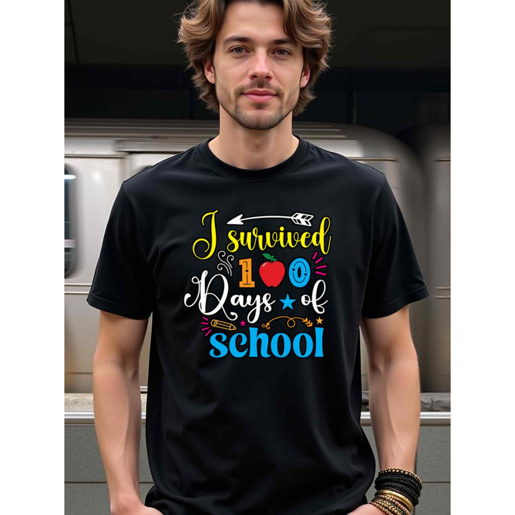 natee local warehouse clearance 100 Days of School Survivor: Celebrate Milestone in Style!, 100% Cotton Fabric,Crew Neck,Regular Fit,Weekend Casual Wear,180gsm Family Friends Christian festival Thanksgiving Day, 男t