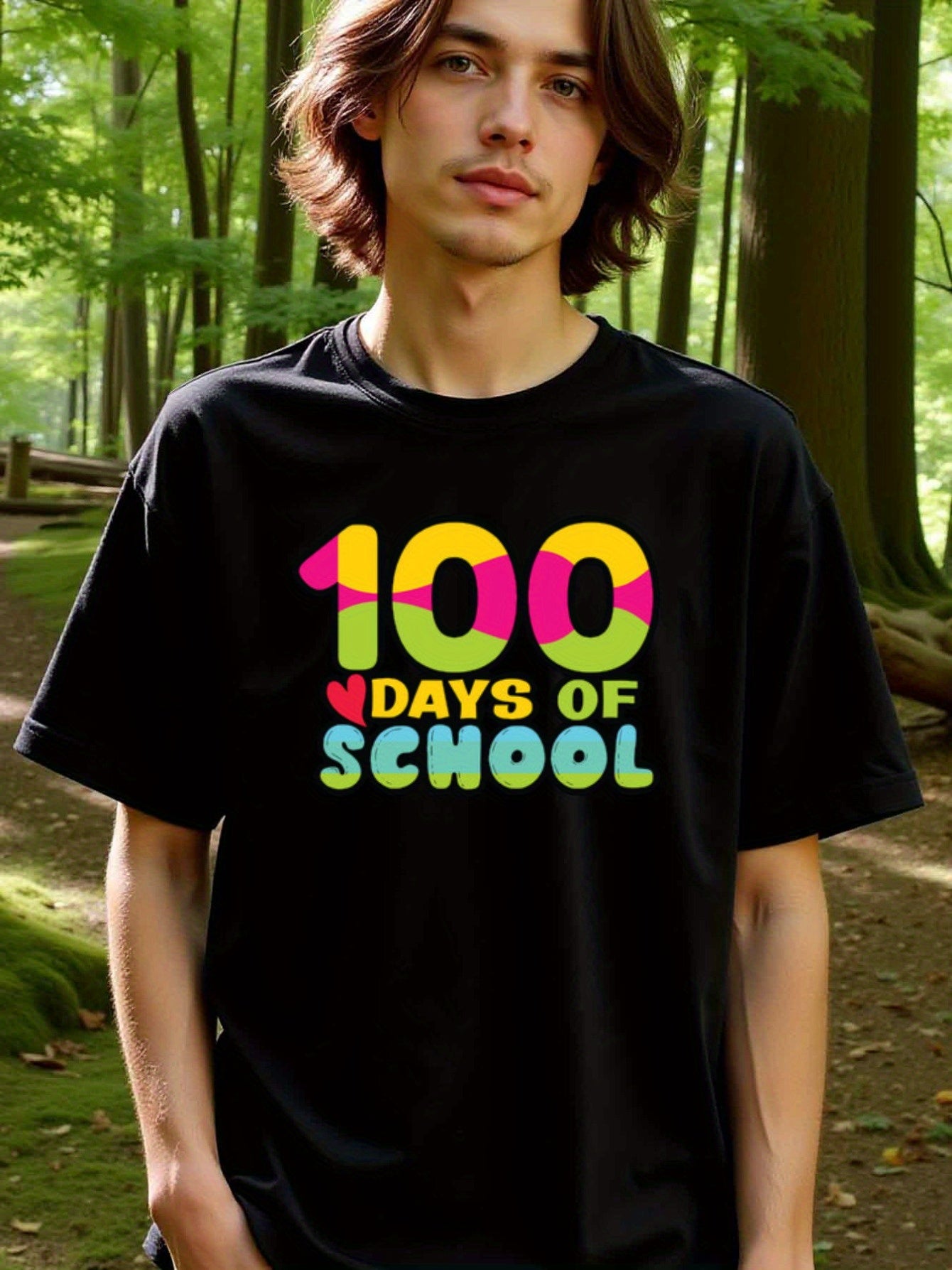 natee local warehouse clearance 100 Days of School Celebration T-shirt, man's T-Shirt,100% Cotton Fabric,Crew Neck,Short Sleeve,Regular Fit,All-Season Casual Wear,180gsm-Ideal for Valentines Christian festival Thanksgiving Day, 男t