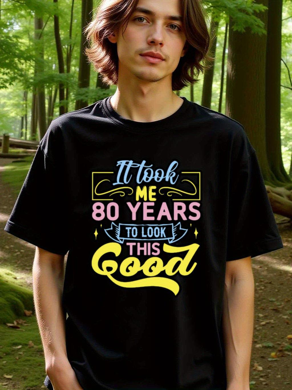 natee local warehouse clearance 80th Birthday Gift Idea: It Took Me 80 Years to Look This Good T-shirt, man's T-Shirt,100% Cotton Fabric,Crew Neck,Short Sleeve,Regular Fit,All-Season Casual Wear,180gsm-Ideal For Summer Holiday Gift, 男t