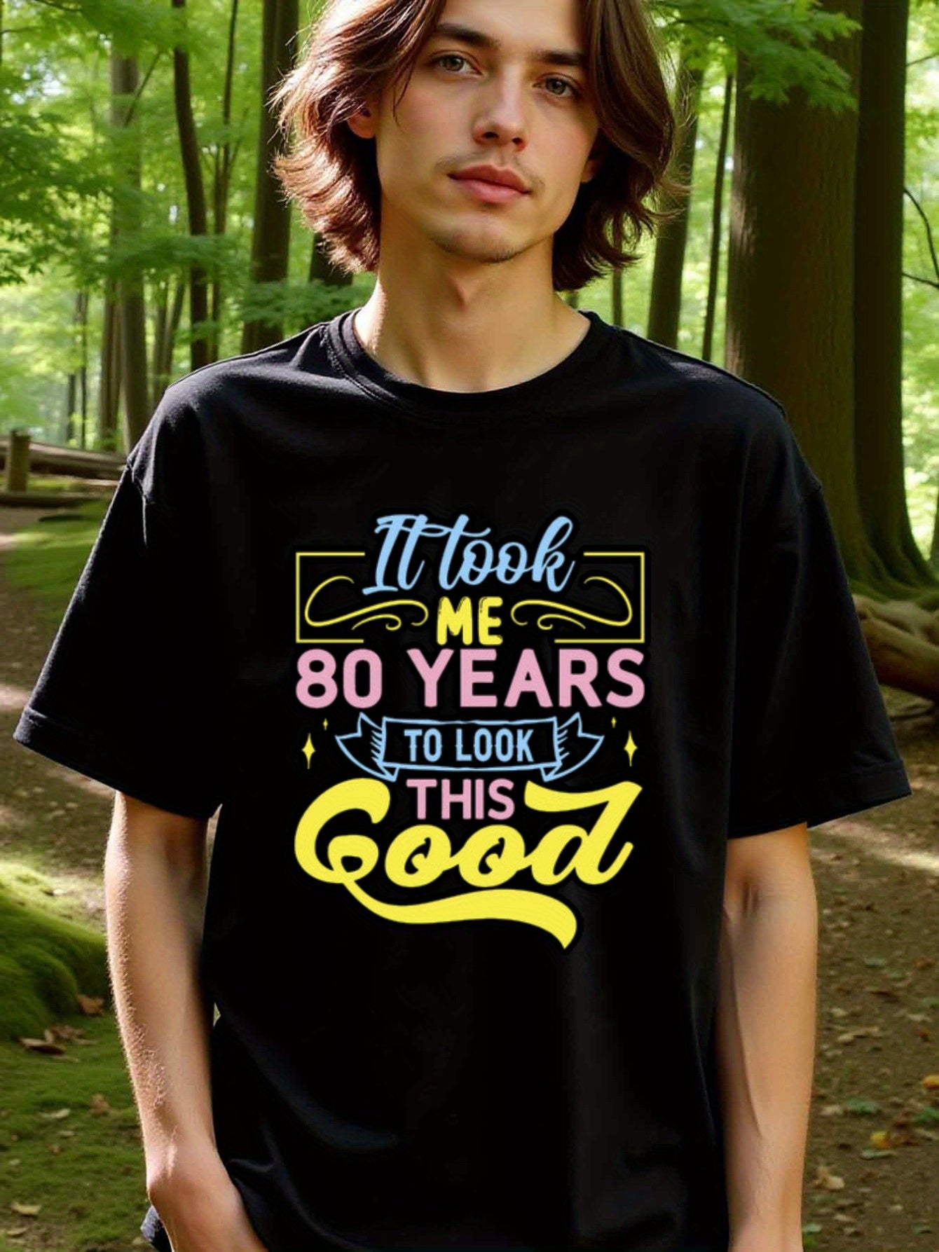 natee local warehouse clearance 80th Birthday Gift Idea: It Took Me 80 Years to Look This Good T-shirt, man's T-Shirt,100% Cotton Fabric,Crew Neck,Short Sleeve,Regular Fit,All-Season Casual Wear,180gsm-Ideal For Summer Holiday Gift, 男t