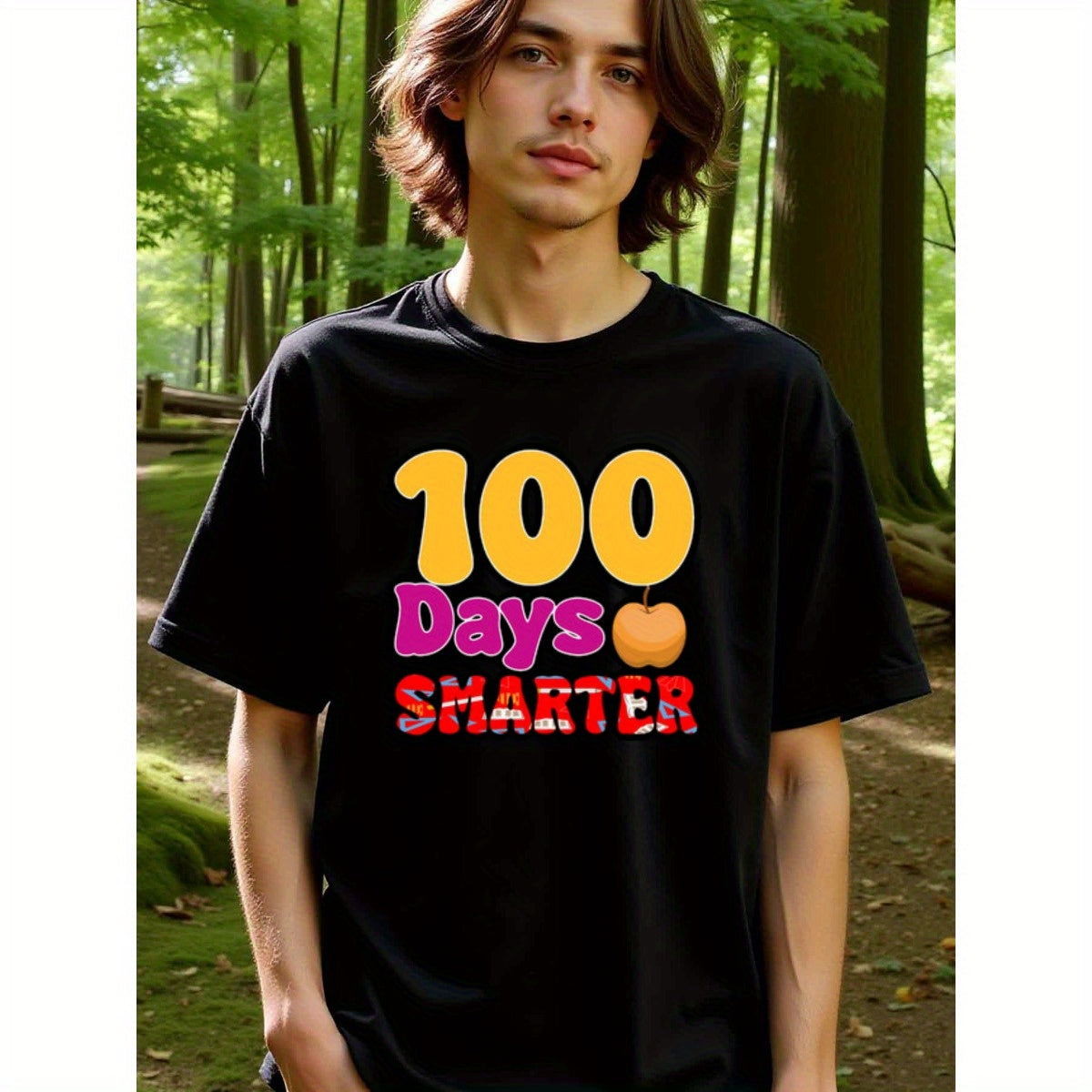 natee local warehouse clearance 100 Days Smarter Shirt - Celebrate 100th Day of School!, man's T-Shirt,100% Cotton Fabric,Crew Neck,Short Sleeve,Regular Fit,All-Season Casual Wear,180gsm-Ideal for Valentines Christian festival Thanksgiving Day, 男t