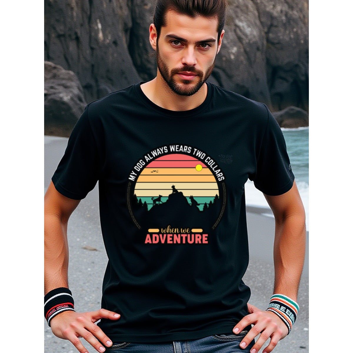 natee local warehouse clearance Adventure Dog Lovers Two Collars T-shirt, 100% Cotton Fabric,Crew Neck,Short Sleeve,Regular Fit,All-season casual wear for man and teens-perfect for running, hiking, the beach, and parties Christian festival Thanksgiving Da
