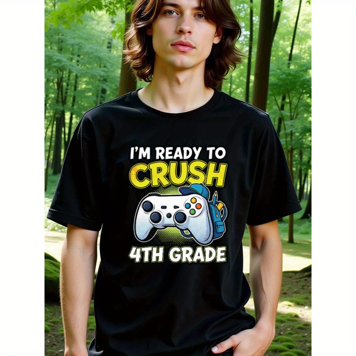 natee local warehouse clearance Back-to-school Gamer: Crush 4th Grade T-shirt, man's T-Shirt,100% Cotton Fabric,Crew Neck,Short Sleeve,Regular Fit,All-Season Casual Wear,180gsm-Ideal for All Saints' Day Thanksgiving Day, 男t