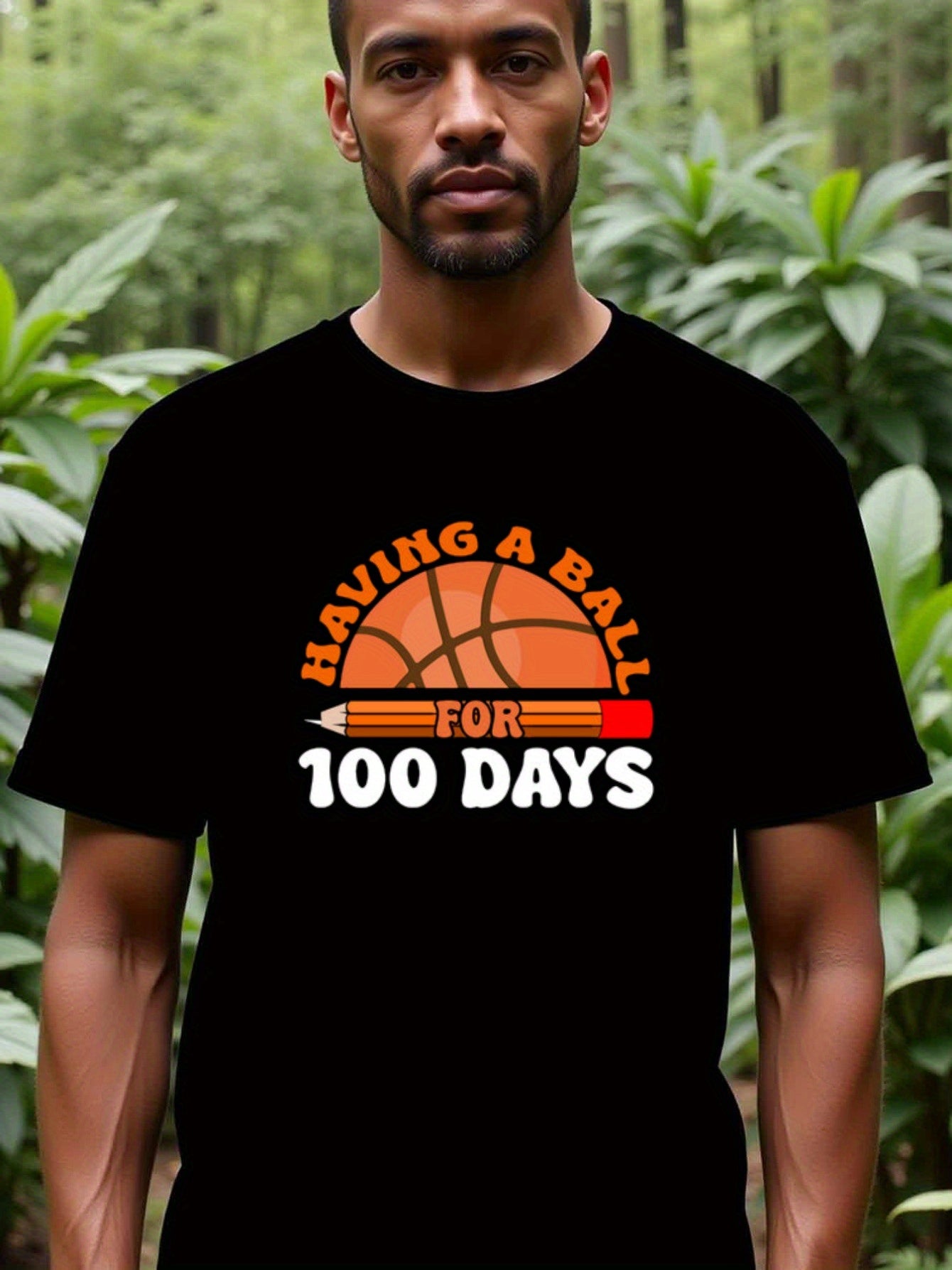 natee local warehouse clearance 100 Days of Fun Basketball Themed T-shirt, man's T-Shirt,100% Cotton Fabric,Crew Neck,Short Sleeve,Regular Fit,All-Season Casual Wear,180gsm-Ideal For Summer Holiday Gift, 男t