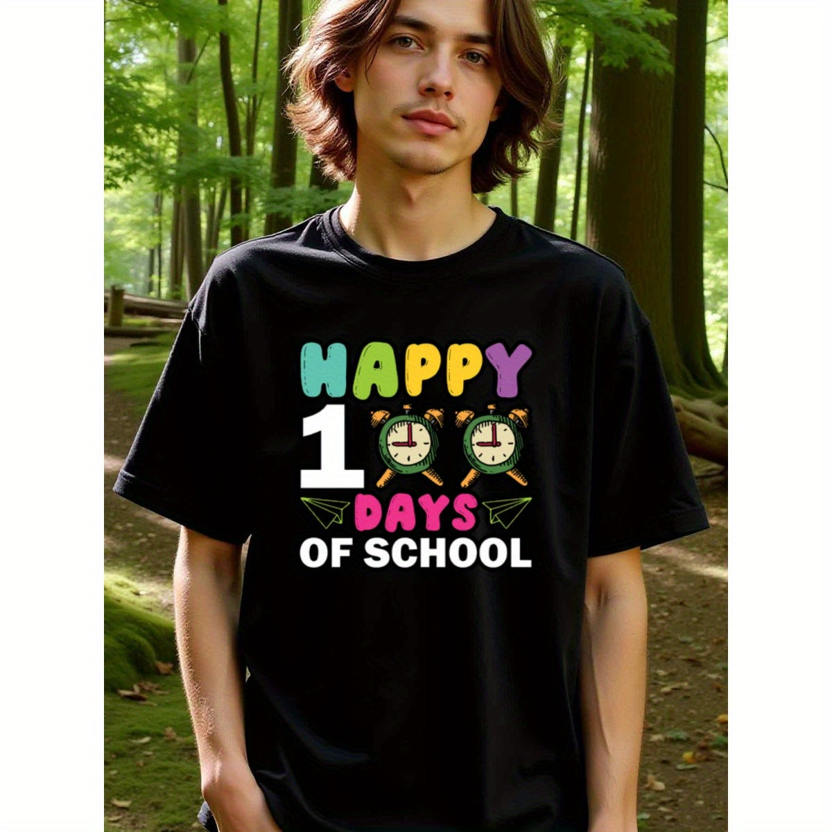 natee local warehouse clearance 100 Days of School Celebration T-shirt, 100% Cotton Fabric,Crew Neck,Regular Fit,Weekend Casual Wear,180gsm Family Friends Christian festival Thanksgiving Day, 男t