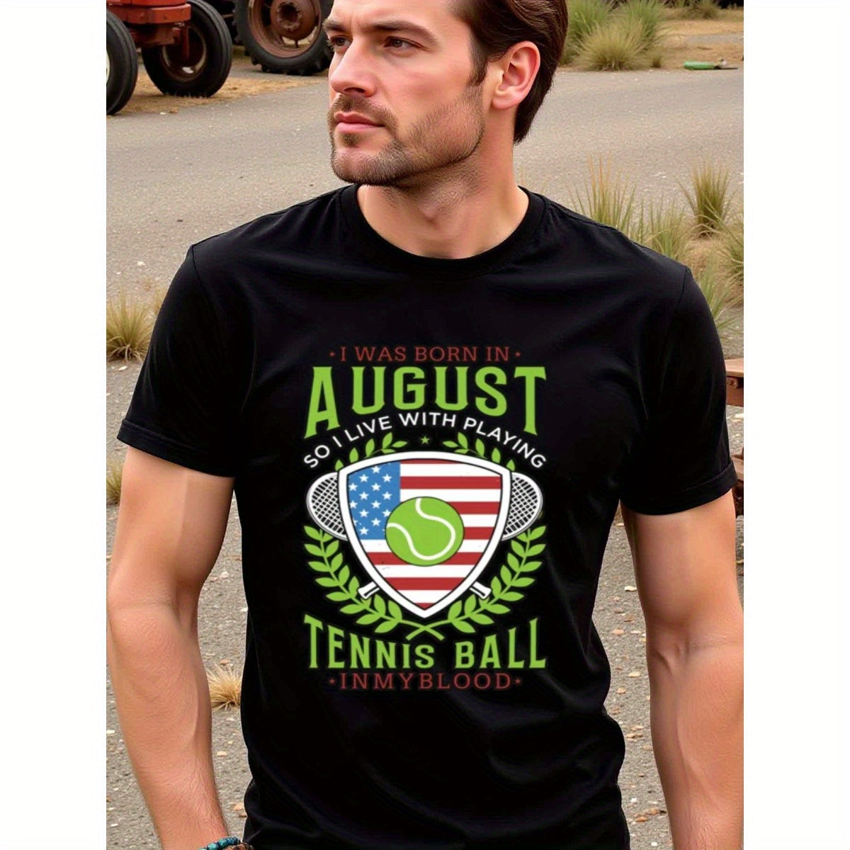 natee local warehouse clearance August Tennis Enthusiast: Born to Play with Passion!, man's T-Shirt,100% Cotton Fabric,Crew Neck,Short Sleeve,Regular Fit,All-Season Casual Wear,180gsm-Ideal For Summer Holiday Gift, 男t