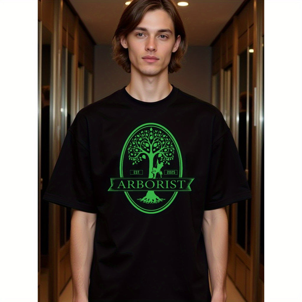 natee local warehouse clearance Arborist Tree Care Logo Black T-shirt, man's T-Shirt,100% Cotton Fabric,Crew Neck,Short Sleeve,Regular Fit,All-Season Casual Wear,180gsm-Ideal For Summer Holiday Gift,