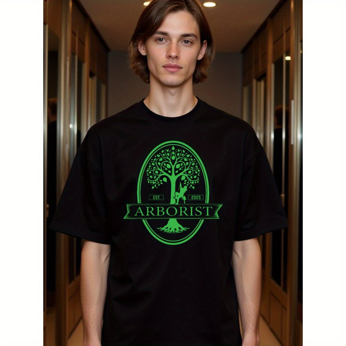 natee local warehouse clearance Arborist Tree Care Logo Black T-shirt, man's T-Shirt,100% Cotton Fabric,Crew Neck,Short Sleeve,Regular Fit,All-Season Casual Wear,180gsm-Ideal For Summer Holiday Gift,