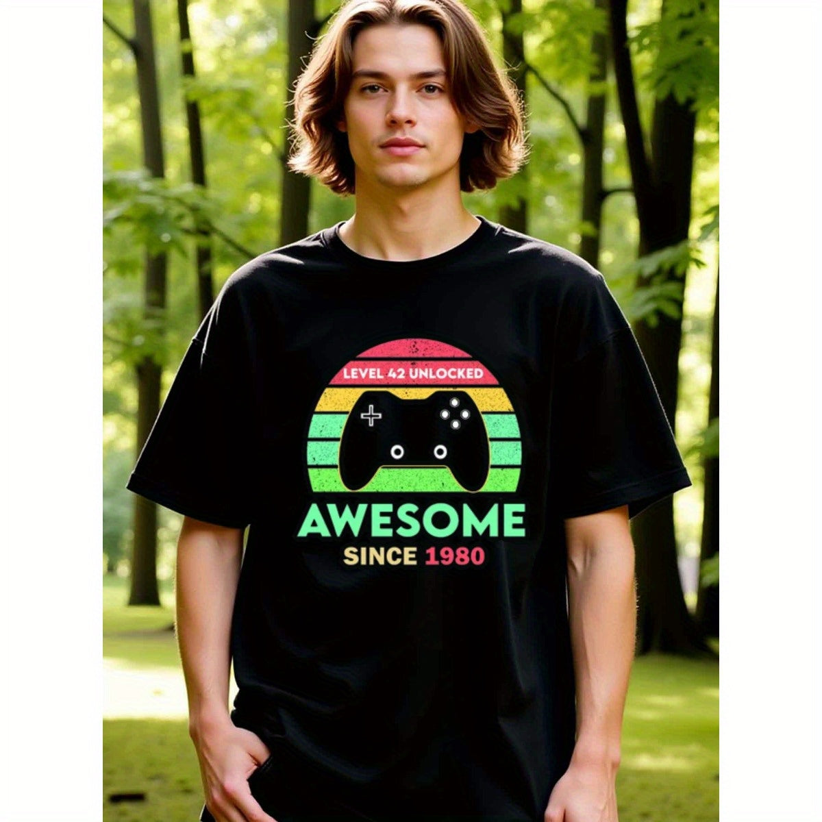 natee local warehouse clearance Awesome Since 1980 - Level 42 Unlocked Retro Gaming T-shirt, 男t