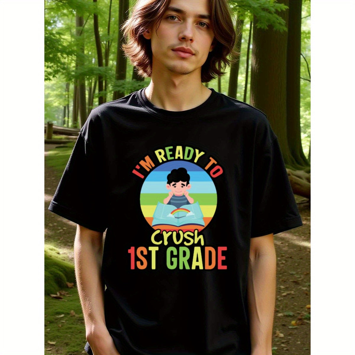 natee local warehouse clearance Back-to-school Crush 1st Grade T-shirt for Kids, man's T-Shirt,100% Cotton Fabric,Crew Neck,Short Sleeve,Regular Fit,All-Season Casual Wear,180gsm-Ideal for Valentines Christian festival Thanksgiving Day, 男t