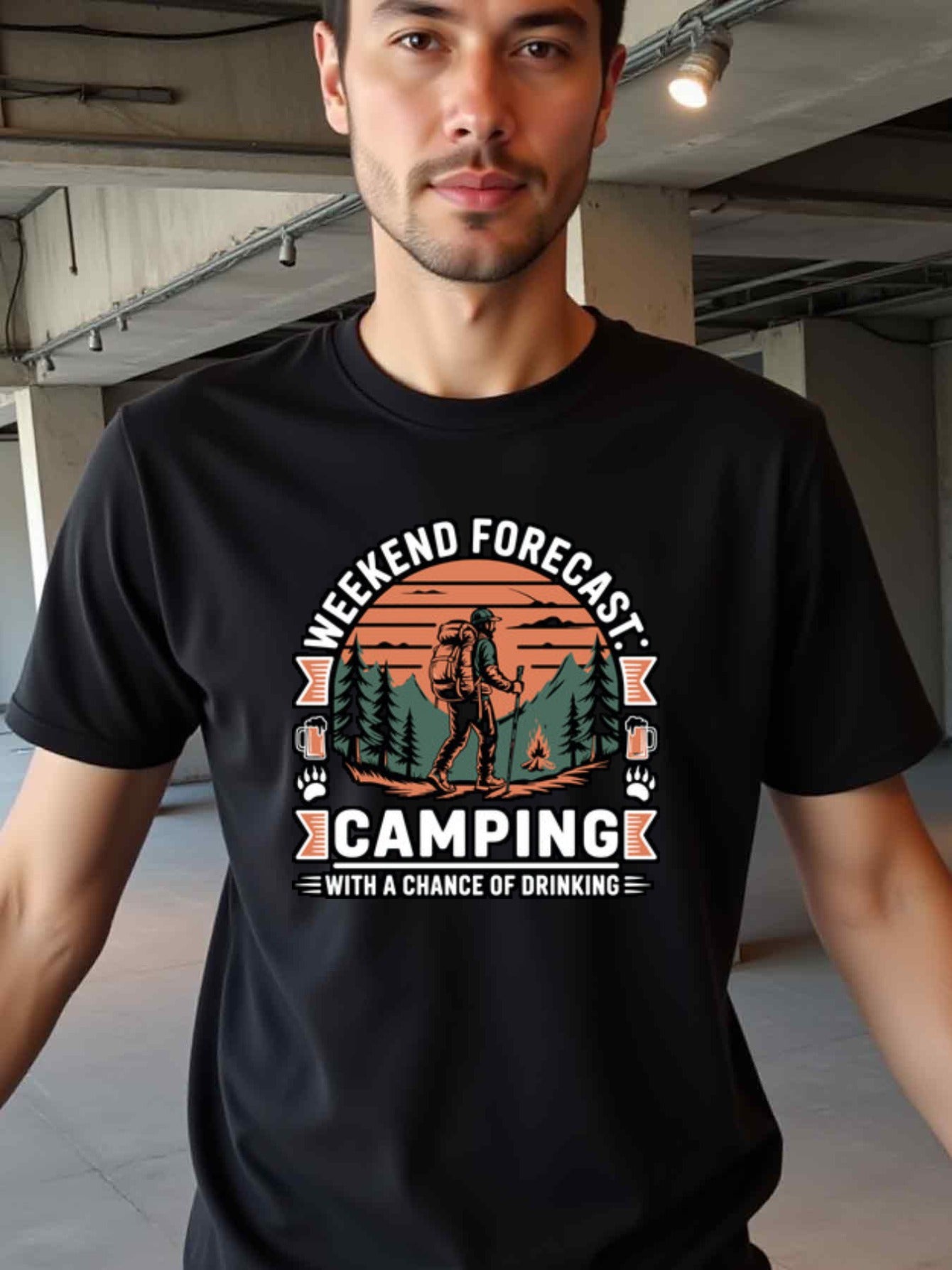natee local warehouse clearance Adventure Awaits: Camping Forecast T-shirt, man's T-Shirt,100% Cotton Fabric,Crew Neck,Short Sleeve,Regular Fit,All-Season Casual Wear,180gsm-Ideal for All Saints' Day Thanksgiving Day, 男t