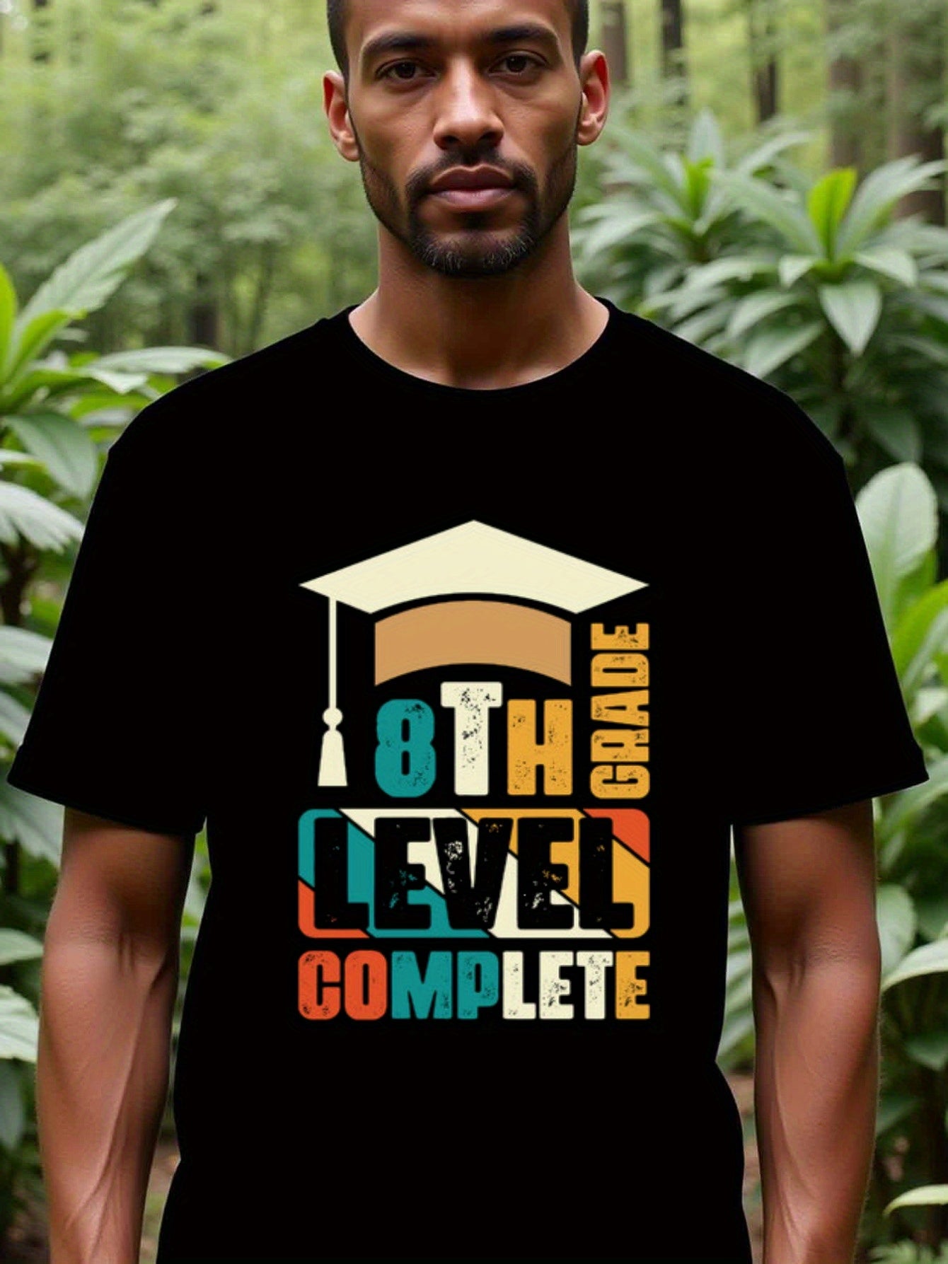 natee local warehouse clearance 8th Grade Level Complete Graduation T-shirt, man's T-Shirt,100% Cotton Fabric,Crew Neck,Short Sleeve,Regular Fit,All-Season Casual Wear,180gsm-Ideal for Valentines Christian festival Thanksgiving Day, 男t