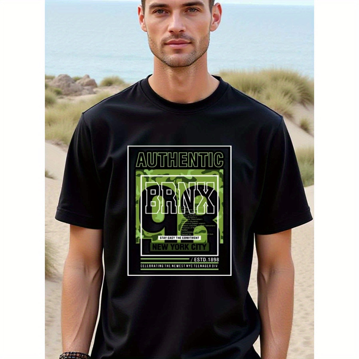 natee local warehouse clearance Authentic Bronx Nyc Camo Graphic Tee - Est. 1898, man's T-Shirt,100% Cotton Fabric,Crew Neck,Short Sleeve,Regular Fit,All-Season Casual Wear,180gsm-Ideal for Valentines Christian festival Thanksgiving Day, 男t
