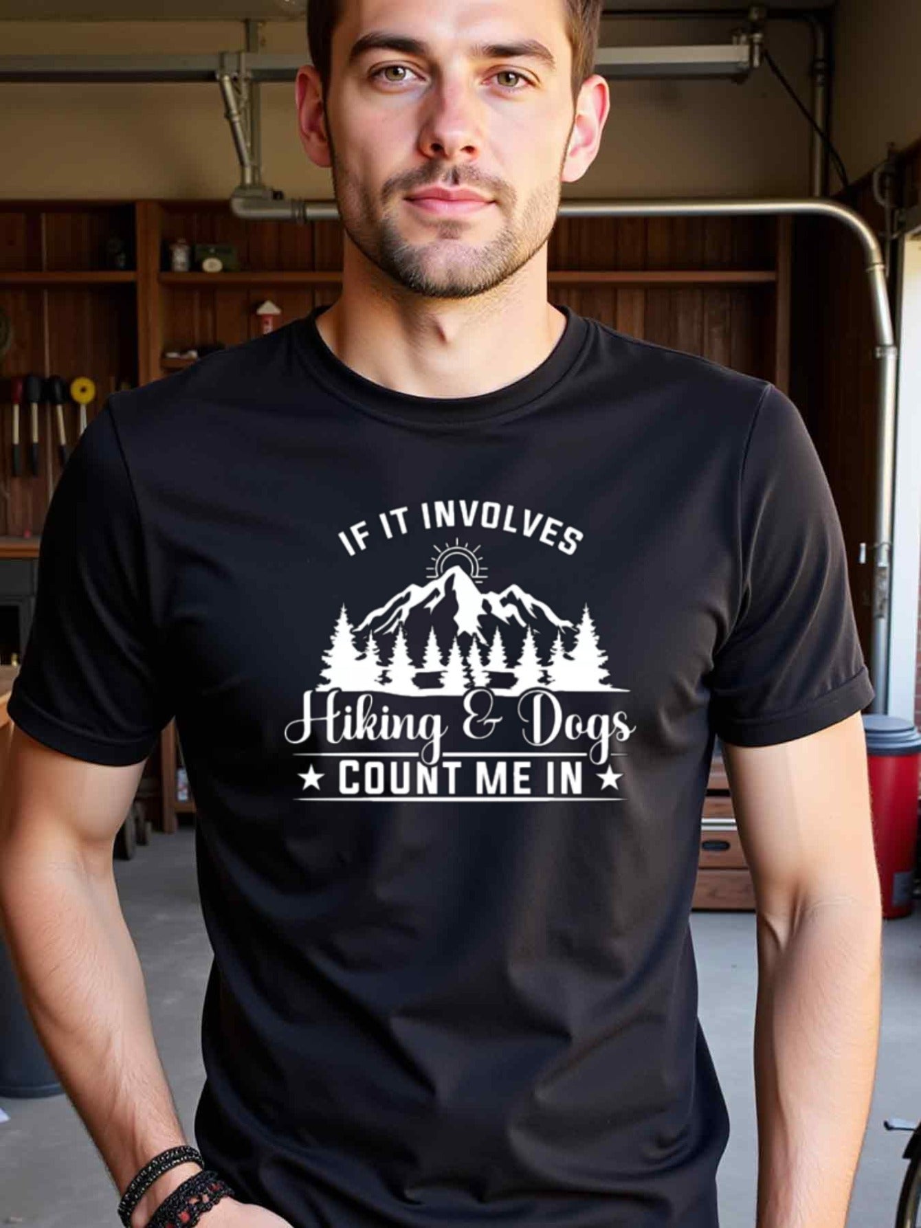 natee local warehouse clearance Adventure Awaits: Hiking & Dogs Enthusiast T-shirt, 男t