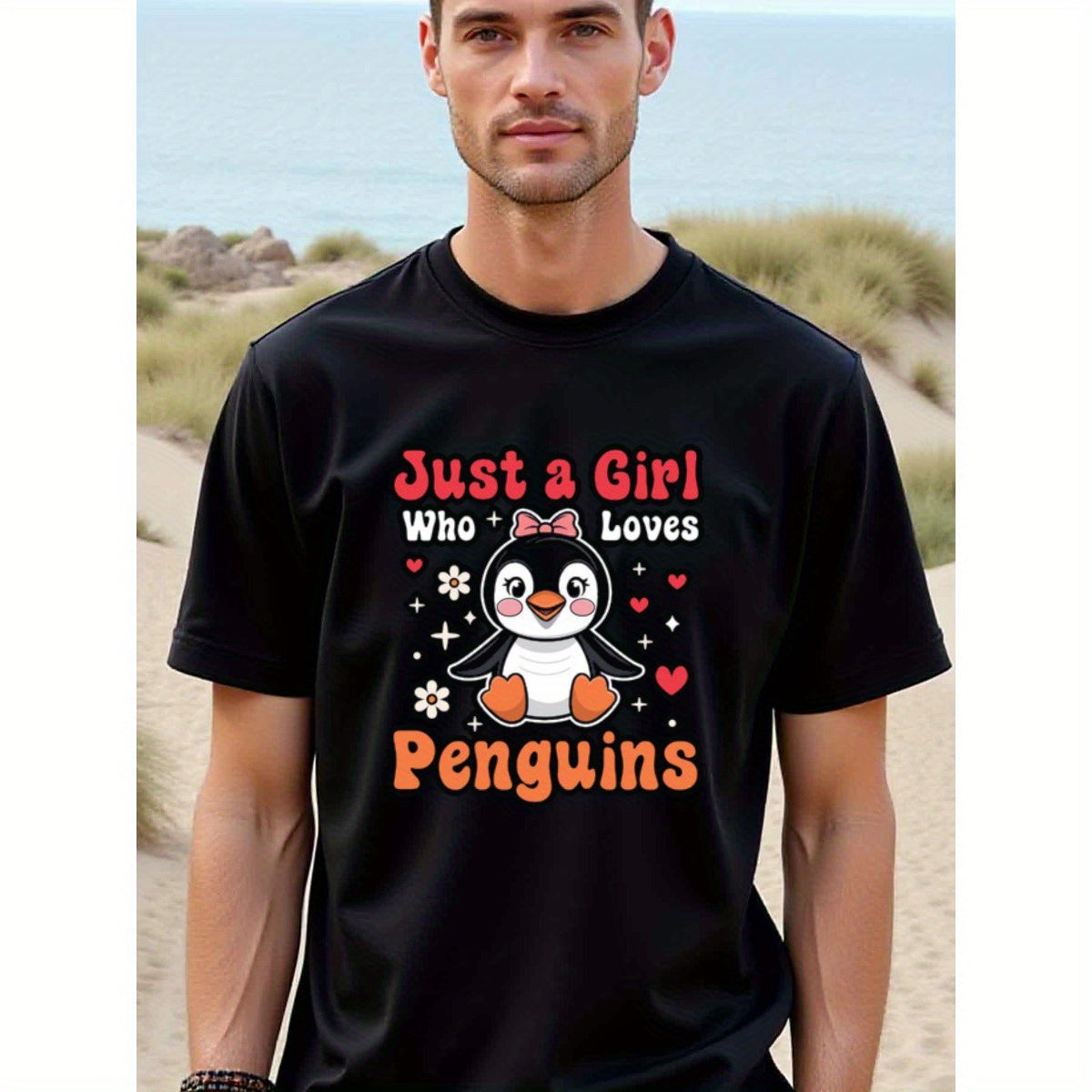 natee local warehouse clearance Adorable Penguin Lover's Tee - Just a Girl Who Loves Penguins, man's T-Shirt,100% Cotton Fabric,Crew Neck,Short Sleeve,Regular Fit,All-Season Casual Wear,180gsm-Ideal for Valentines Christian festival Thanksgiving Day, 男t