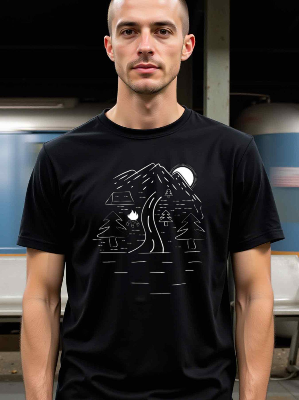 natee local warehouse clearance Adventure Camping Graphic Tee - Mountain & Campfire Design, man's T-Shirt,100% Cotton Fabric,Crew Neck,Short Sleeve,Regular Fit,All-Season Casual Wear,180gsm-Ideal for All Saints' Day Thanksgiving Day, 男t