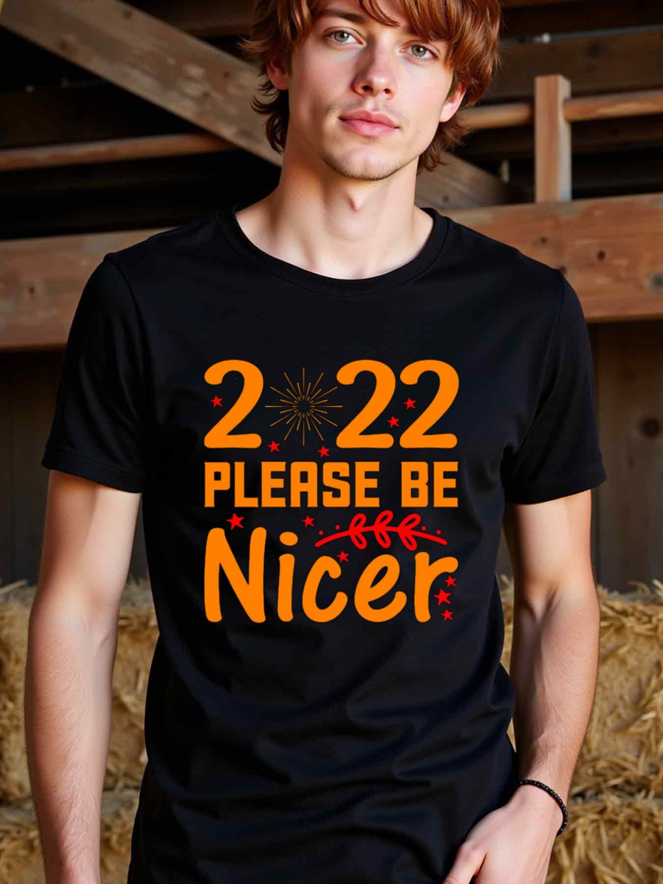 natee local warehouse clearance 2022 Please Be Nicer - Inspirational New Year's T-shirt, man's T-Shirt,100% Cotton Fabric,Crew Neck,Short Sleeve,Regular Fit,All-Season Casual Wear,180gsm-Ideal for Valentines Christian festival Thanksgiving Day,