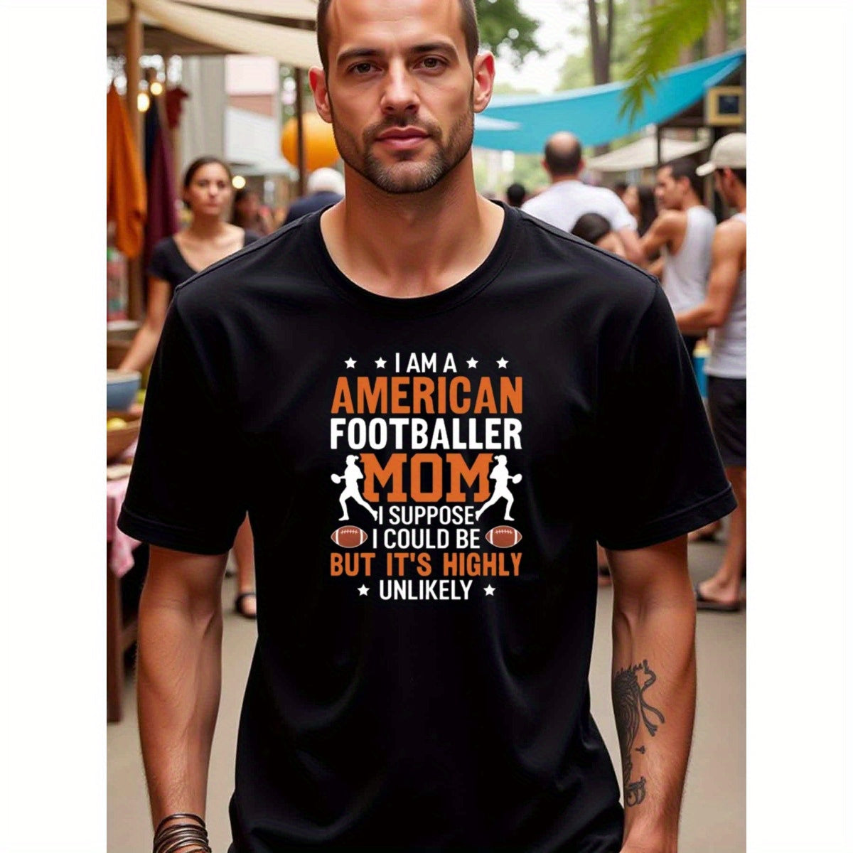 natee local warehouse clearance American Football Mom T-shirt: Proudly Support Your Player!, man's T-Shirt,100% Cotton Fabric,Crew Neck,Short Sleeve,Regular Fit,All-Season Casual Wear,180gsm-Ideal For Summer Holiday Gift,