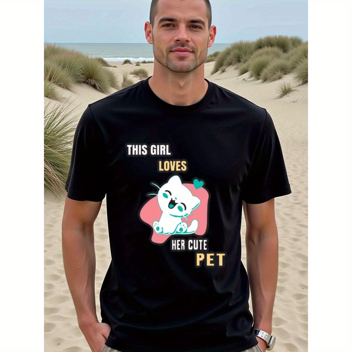 natee local warehouse clearance Adorable This Girl Loves Her Cute Pet Graphic Tee, man's T-Shirt,100% Cotton Fabric,Crew Neck,Short Sleeve,Regular Fit,All-Season Casual Wear,180gsm-Ideal for Valentines Christian festival Thanksgiving Day, 男t