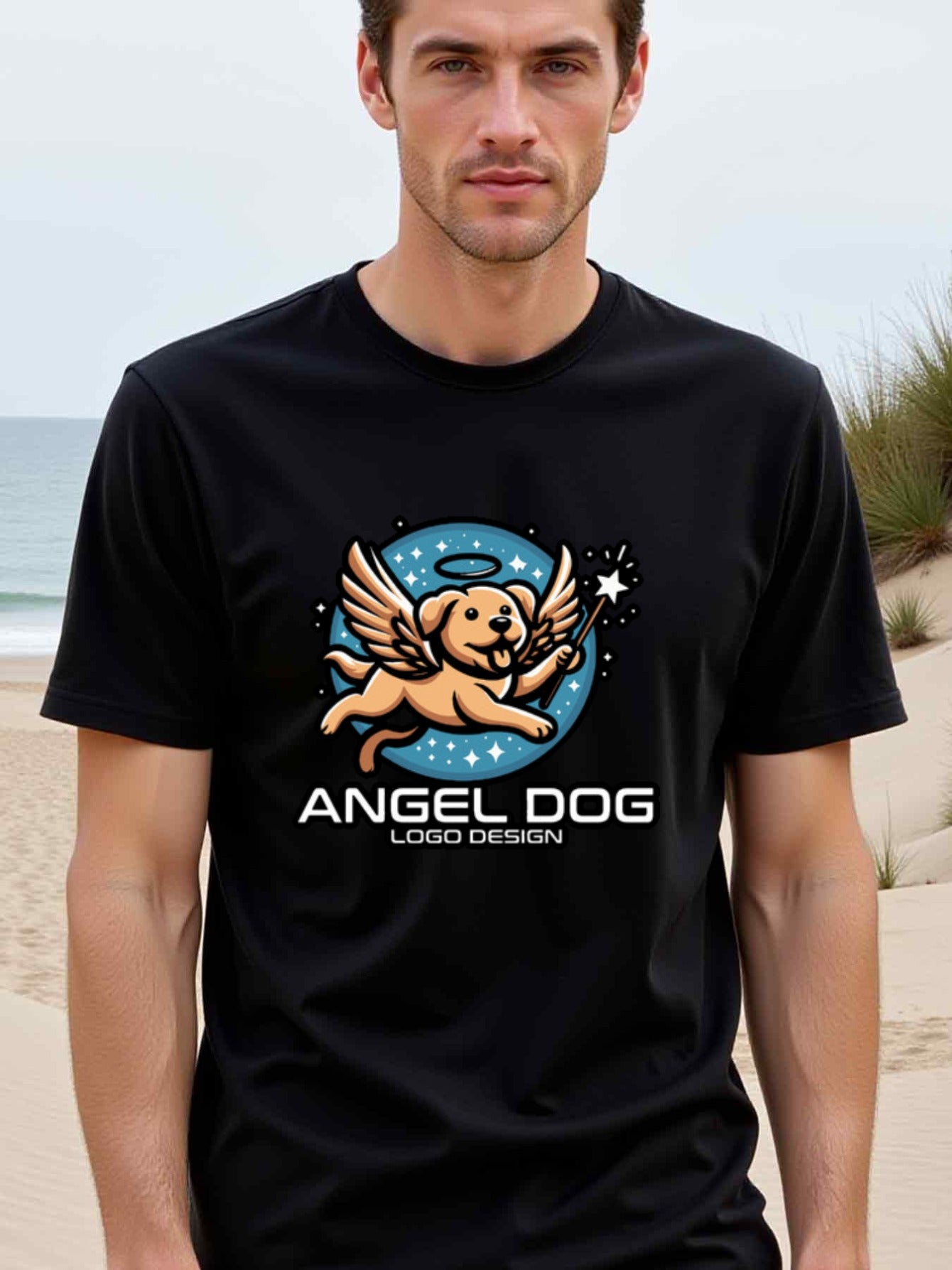 natee local warehouse clearance Angel Dog Logo Design: Adorable Graphic Tee for Pet Lovers, 100% Cotton Fabric,Crew Neck,Short Sleeve,Regular Fit,All-season casual wear for man and teens-perfect for running, hiking, the beach, and parties Christian festiv