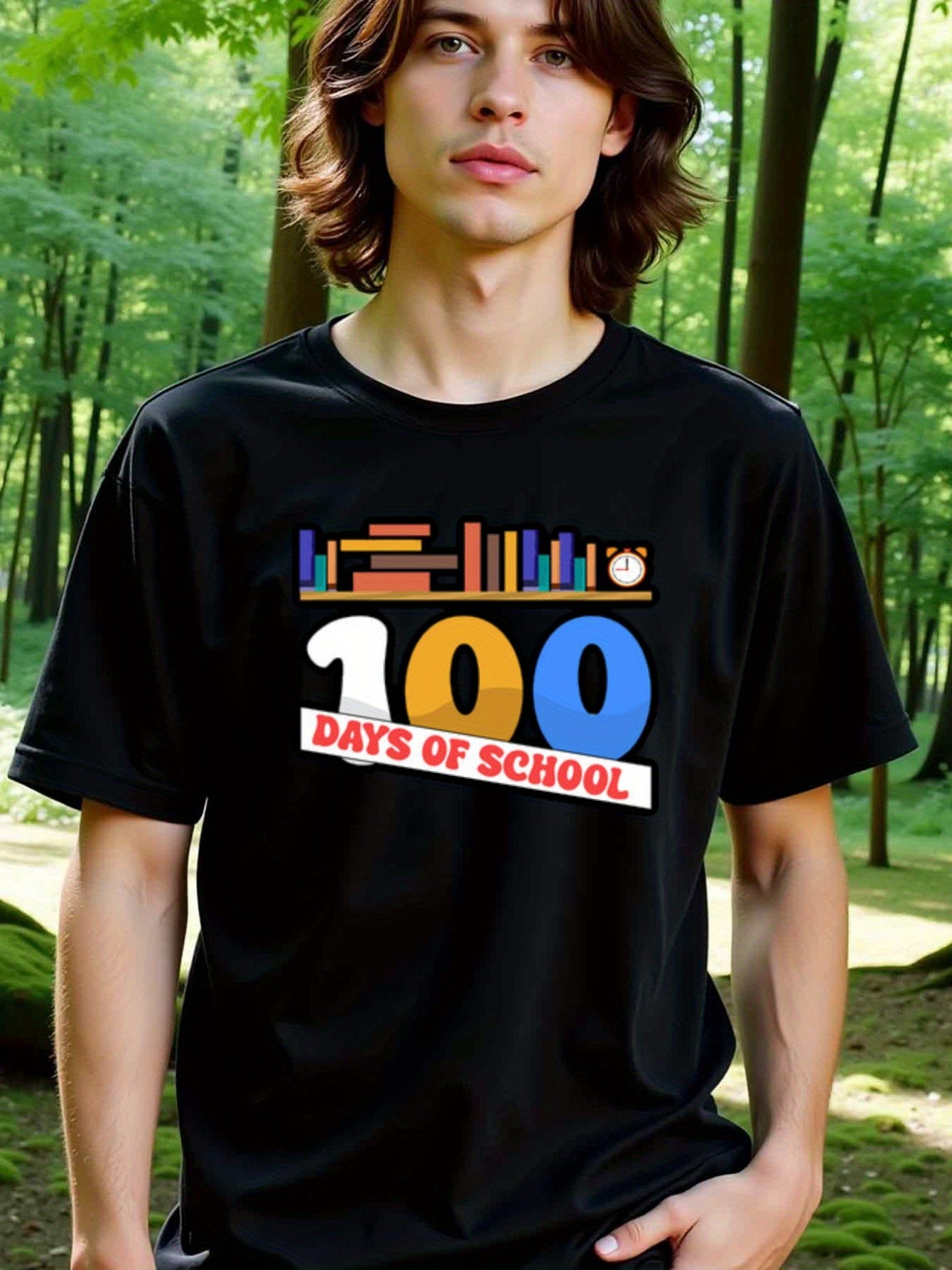 natee local warehouse clearance 100 Days of School Celebration T-shirt, man's T-Shirt,100% Cotton Fabric,Crew Neck,Short Sleeve,Regular Fit,All-Season Casual Wear,180gsm-Ideal for Valentines Christian festival Thanksgiving Day, 男t