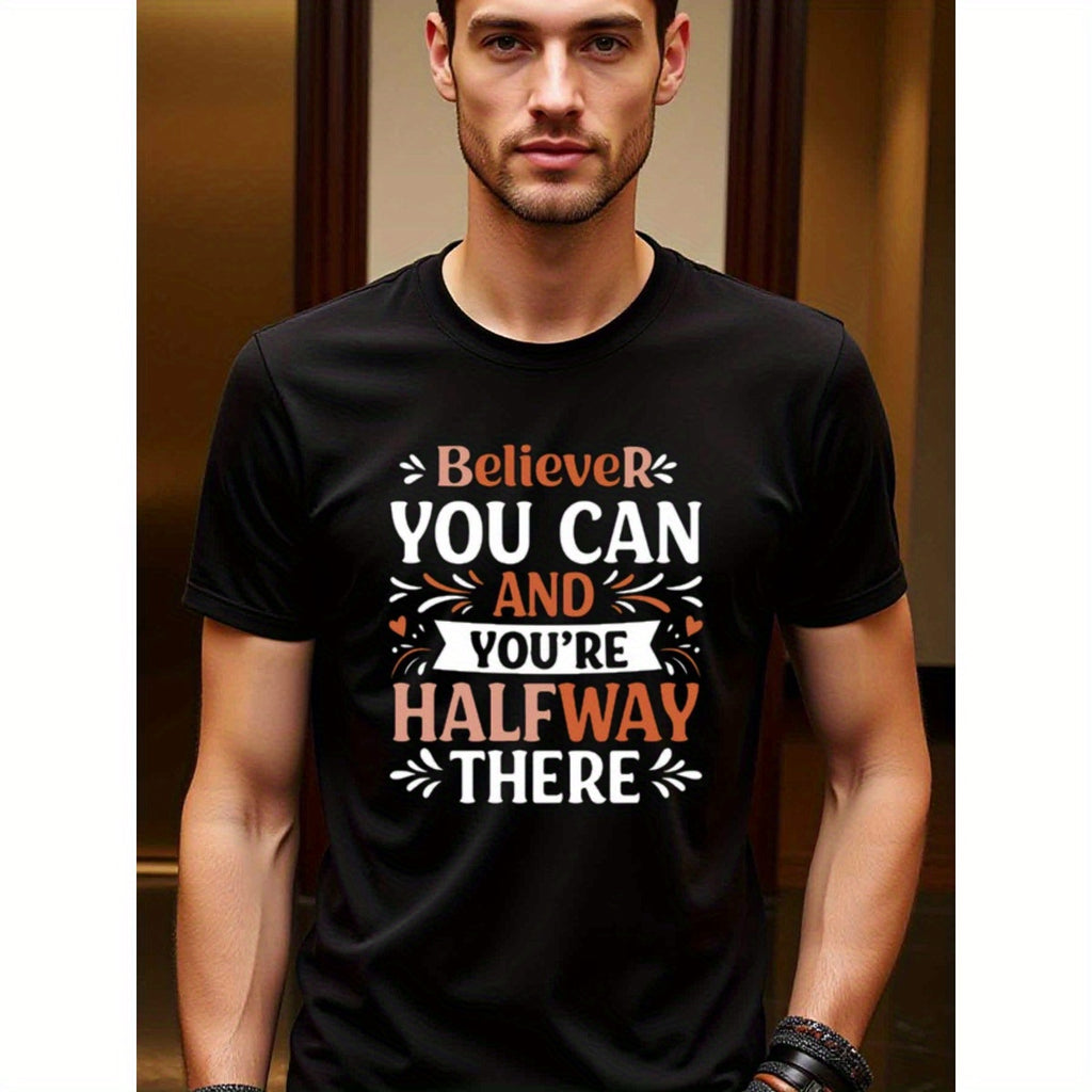 natee local warehouse clearance Believe You Can and You're Halfway There Motivational T-shirt, 100% Cotton Fabric,Crew Neck,Short Sleeve,Regular Fit,All-season casual wear for man and teens-perfect for running, hiking, the beach, and parties Christian fes