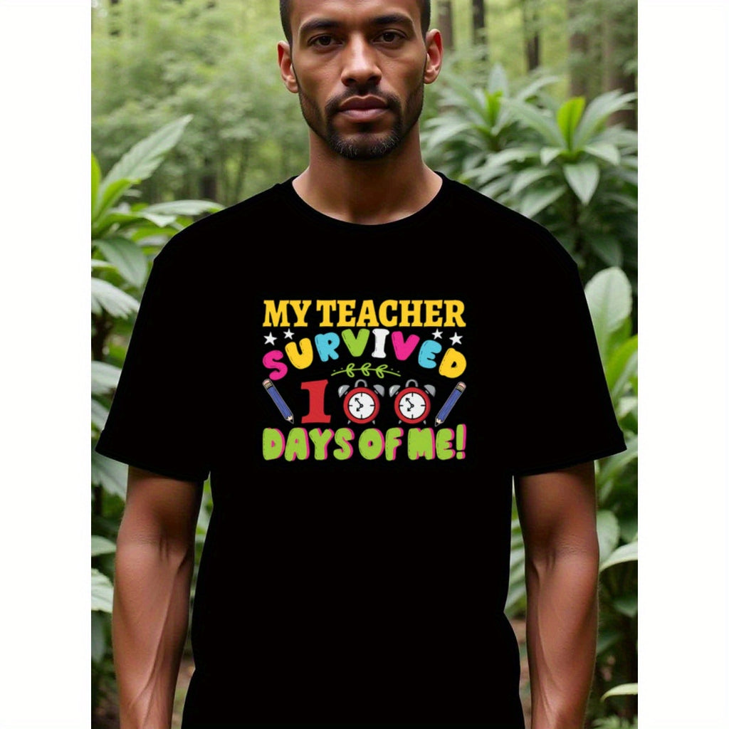 natee local warehouse clearance 100 Days of Me: Teacher Survival Shirt, man's T-Shirt,100% Cotton Fabric,Crew Neck,Short Sleeve,Regular Fit,All-Season Casual Wear,180gsm-Ideal for Valentines Christian festival Thanksgiving Day, 男t