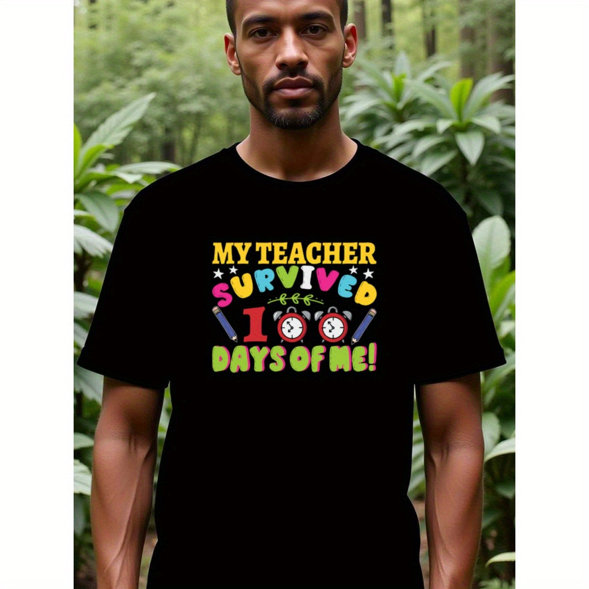 natee local warehouse clearance 100 Days of Me: Teacher Survival Shirt, man's T-Shirt,100% Cotton Fabric,Crew Neck,Short Sleeve,Regular Fit,All-Season Casual Wear,180gsm-Ideal for Valentines Christian festival Thanksgiving Day, 男t