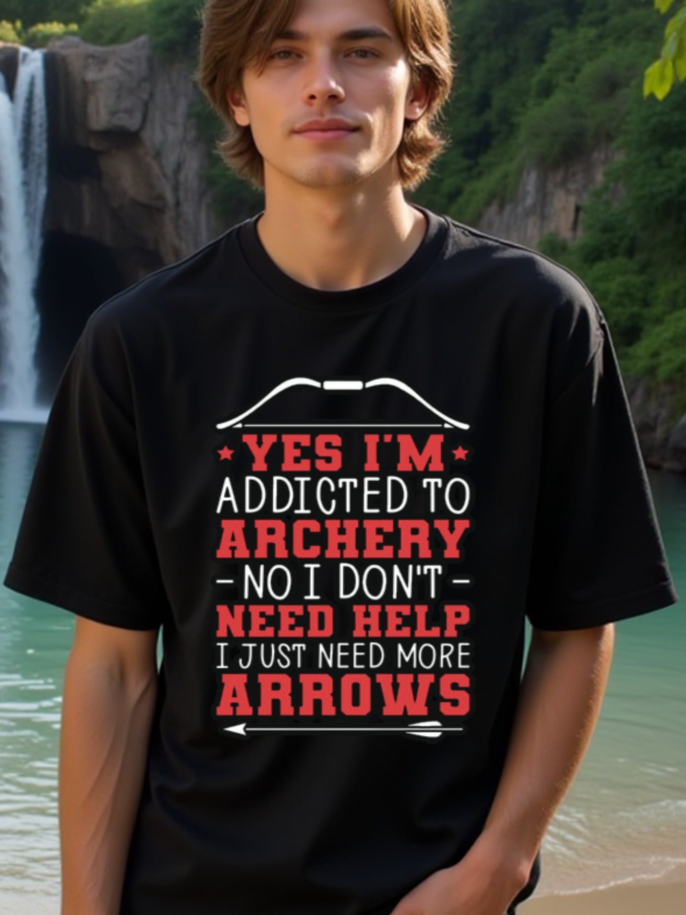 natee local warehouse clearance Archery Enthusiast's Tee: Addicted to Arrows, 100% Cotton Fabric,Crew Neck,Regular Fit,Weekend Casual Wear,180gsm Family Friends Christian festival Thanksgiving Day, 男t