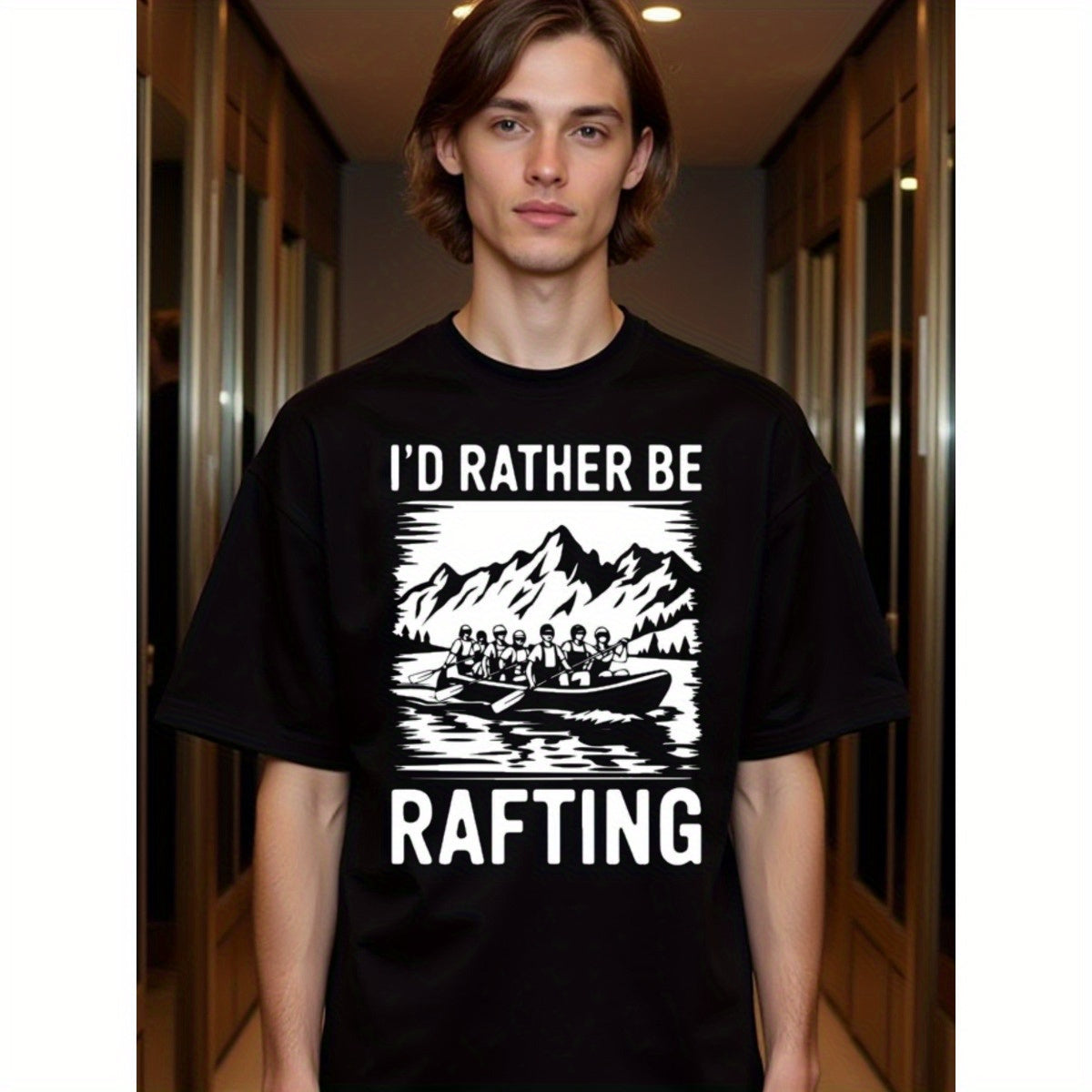 natee local warehouse clearance Adventure Seeker's I'd Rather Be Rafting Tee, man's T-Shirt,100% Cotton Fabric,Crew Neck,Short Sleeve,Regular Fit,All-Season Casual Wear,180gsm-Ideal for Valentines Christian festival Thanksgiving Day,