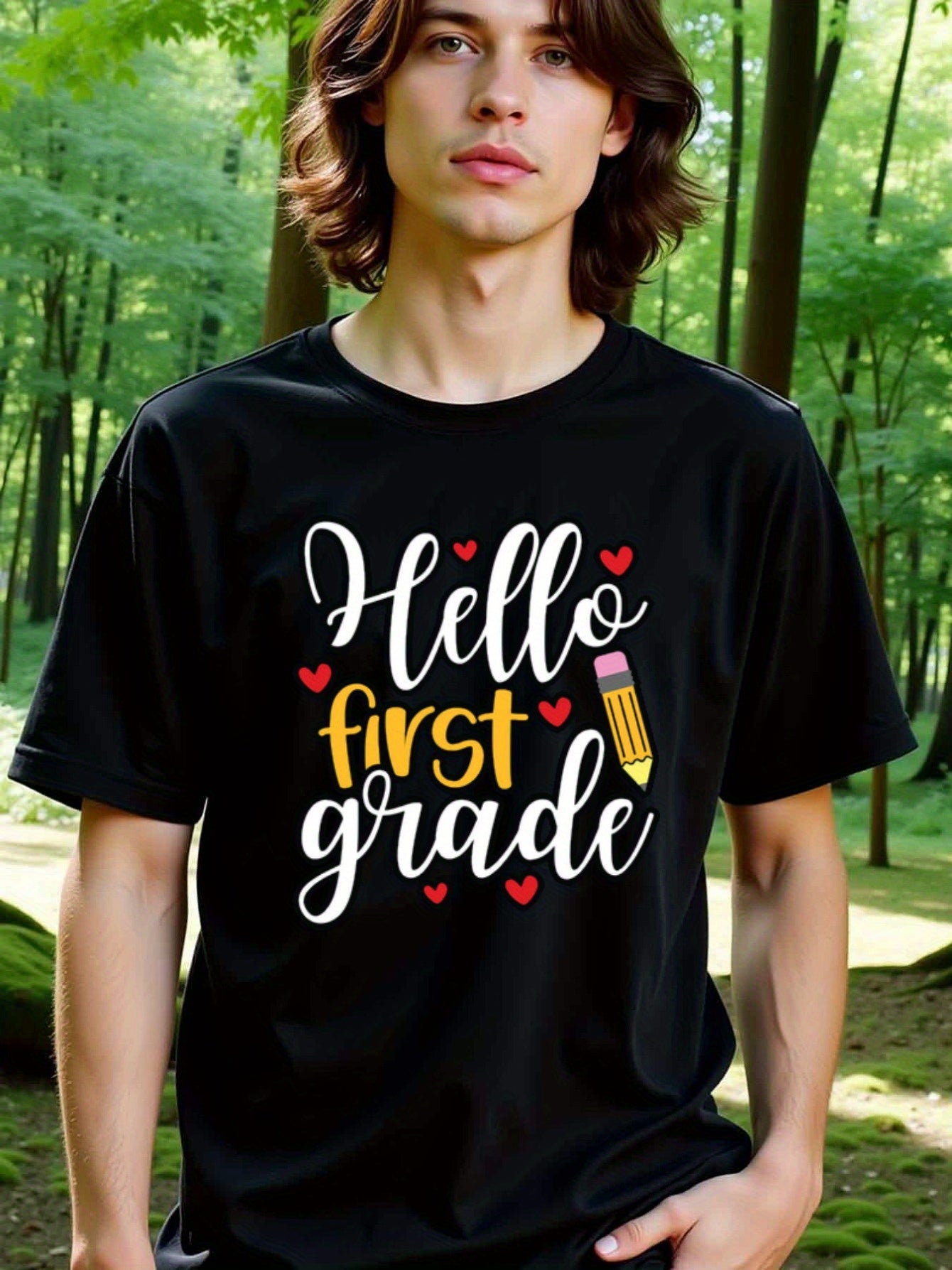 natee local warehouse clearance Back-to-school Hello First Grade Teacher T-shirt, 男t