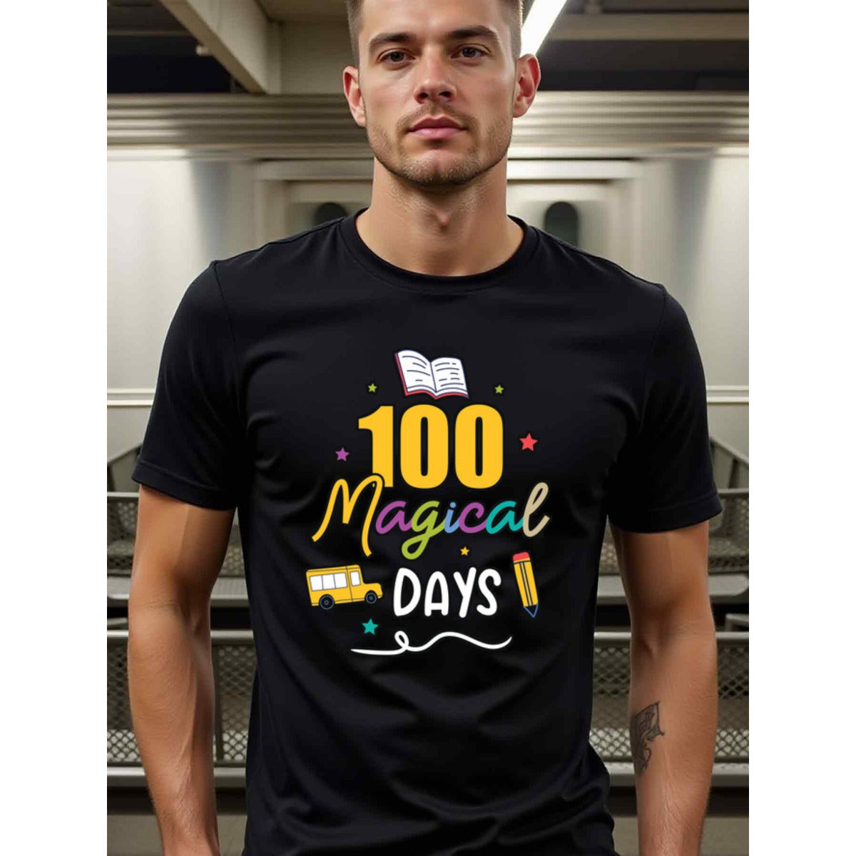 natee local warehouse clearance 100 Magical Days: Celebrate School Milestone with Style!, 100% Cotton Fabric,Crew Neck,Regular Fit,Weekend Casual Wear,180gsm Family Friends Christian festival Thanksgiving Day, 男t