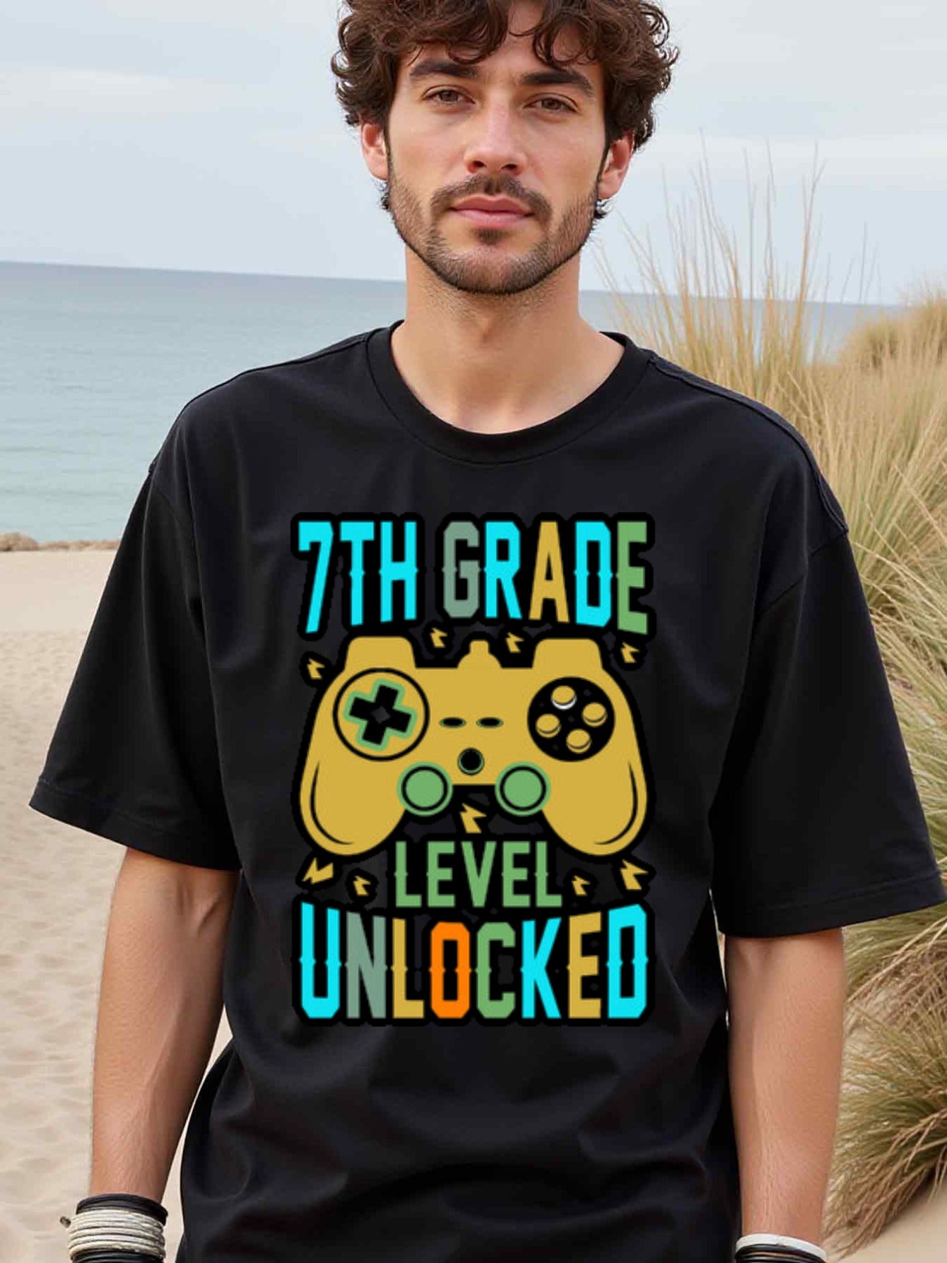 natee local warehouse clearance 7th Grade Level Unlocked Gamer T-shirt, 男t