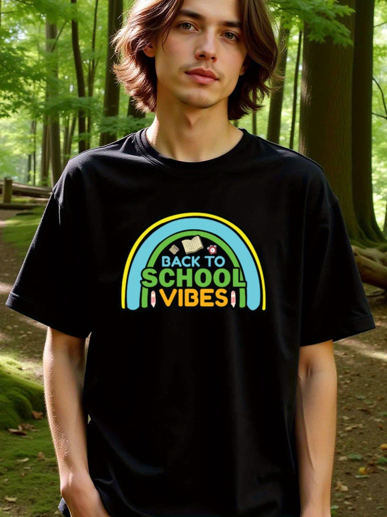 natee local warehouse clearance Back to School Vibes Rainbow Graphic Tee, 男t