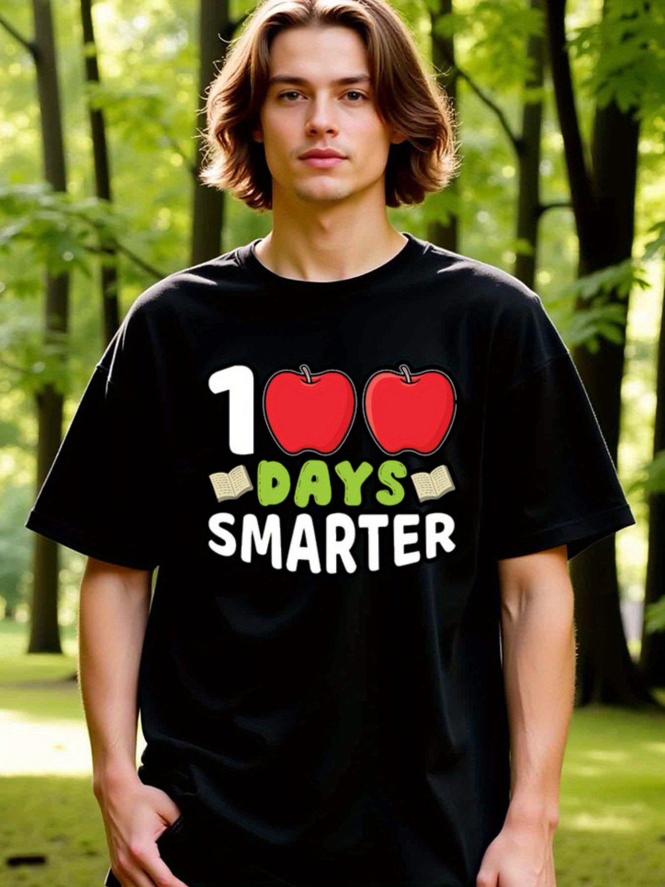 natee local warehouse clearance 100 Days Smarter Shirt - Back to School Gift, man's T-Shirt,100% Cotton Fabric,Crew Neck,Short Sleeve,Regular Fit,All-Season Casual Wear,180gsm-Ideal for All Saints' Day Thanksgiving Day, 男t