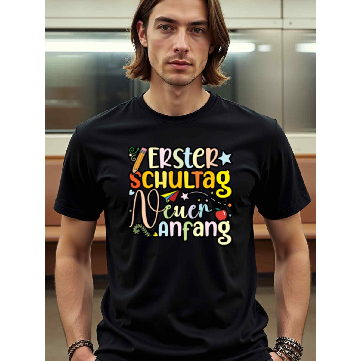 natee local warehouse clearance Back-to-school Erster Schultag Neuer Anfang T-shirt, 100% Cotton Fabric,Crew Neck,Short Sleeve,Regular Fit,All-season casual wear for man and teens-perfect for running, hiking, the beach, and parties Christian festival Than