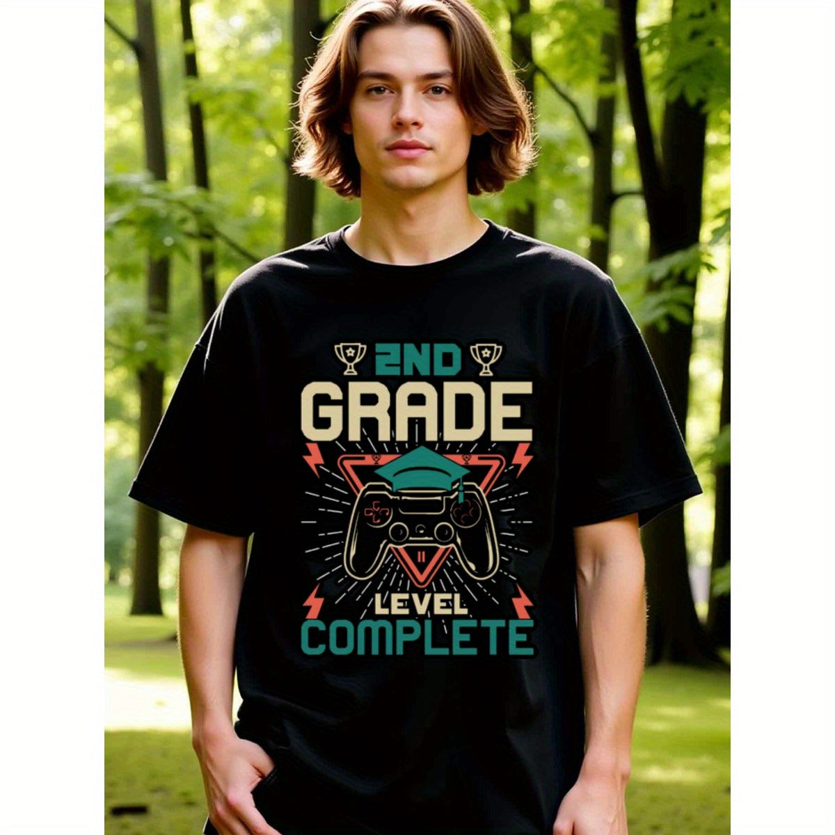 natee local warehouse clearance 2nd Grade Level Complete Gamer Graduation T-shirt, 100% Cotton Fabric,Crew Neck,Short Sleeve,Regular Fit,All-season casual wear for man and teens-perfect for running, hiking, the beach, and parties Christian festival Thanks