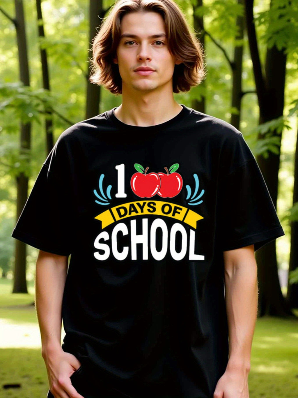 natee local warehouse clearance 100 Days of School Teacher Appreciation T-shirt, 100% Cotton Fabric,Crew Neck,Regular Fit,Weekend Casual Wear,180gsm Family Friends Christian festival Thanksgiving Day, 男t