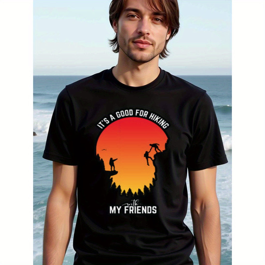 natee local warehouse clearance Adventure Awaits: Hiking with Friends T-shirt, 100% Cotton Fabric,Crew Neck,Short Sleeve,Regular Fit,All-season casual wear for man and teens-perfect for running, hiking, the beach, and parties Christian festival Thanksgivi