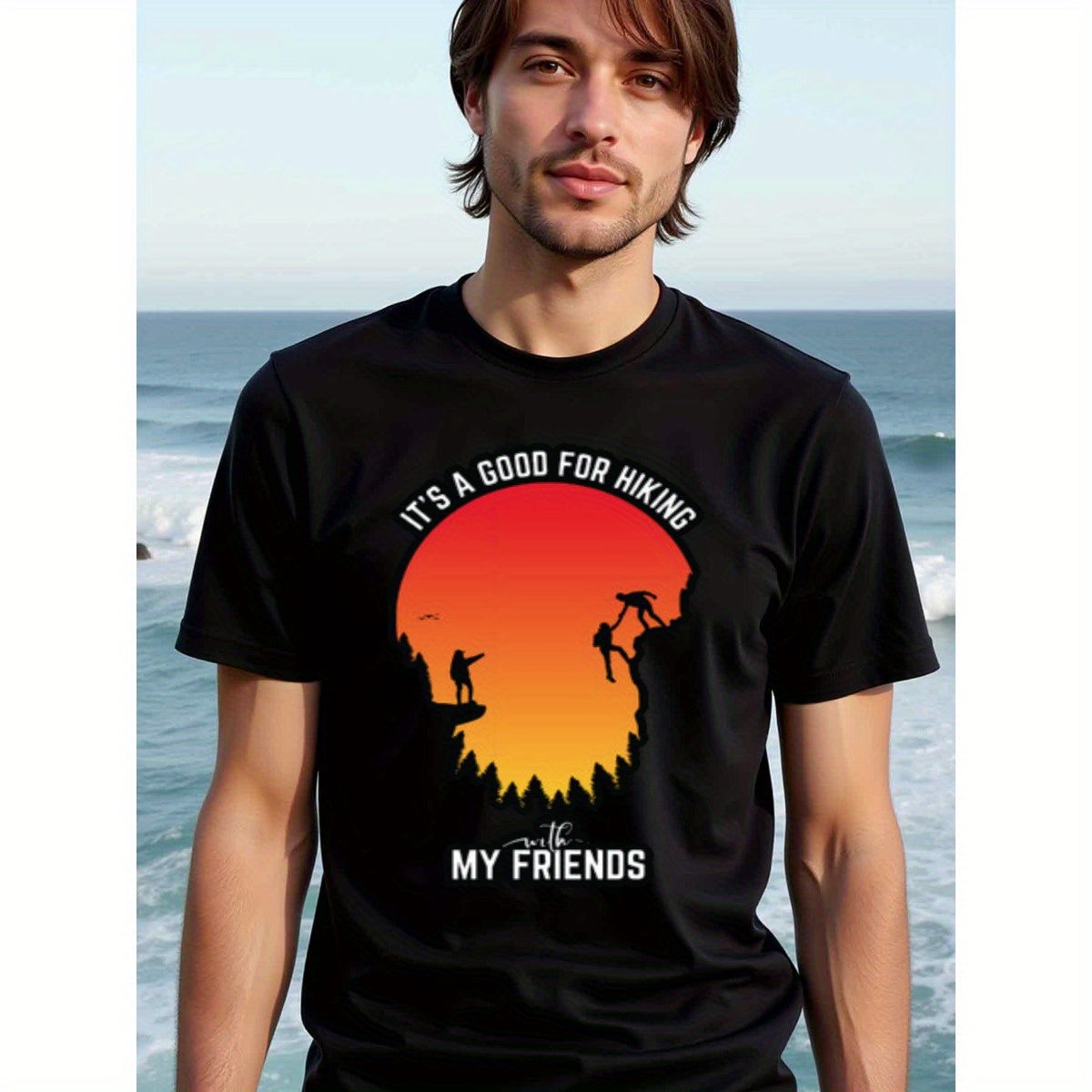 natee local warehouse clearance Adventure Awaits: Hiking with Friends T-shirt, 100% Cotton Fabric,Crew Neck,Short Sleeve,Regular Fit,All-season casual wear for man and teens-perfect for running, hiking, the beach, and parties Christian festival Thanksgivi