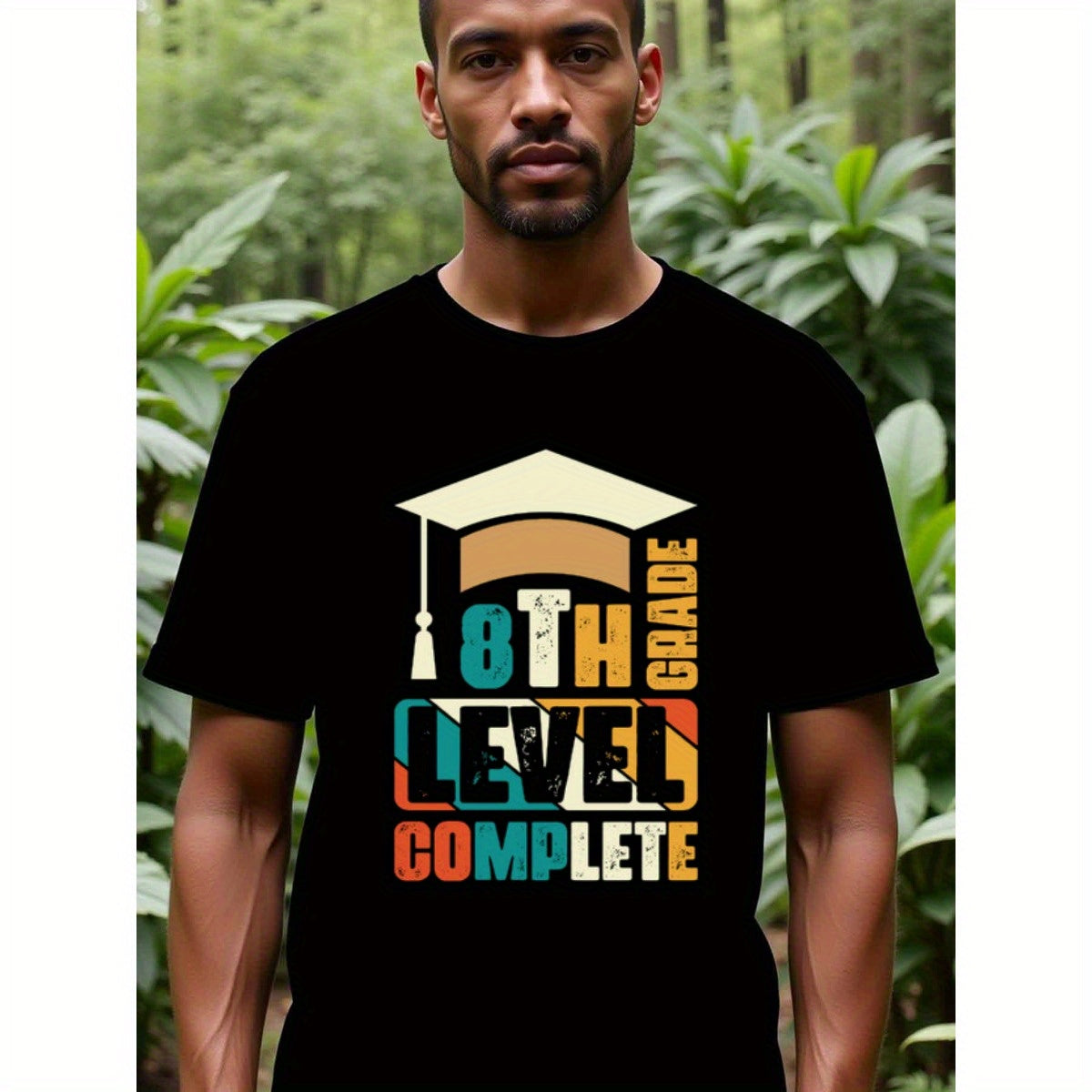 natee local warehouse clearance 8th Grade Level Complete Graduation T-shirt, man's T-Shirt,100% Cotton Fabric,Crew Neck,Short Sleeve,Regular Fit,All-Season Casual Wear,180gsm-Ideal for Valentines Christian festival Thanksgiving Day, 男t