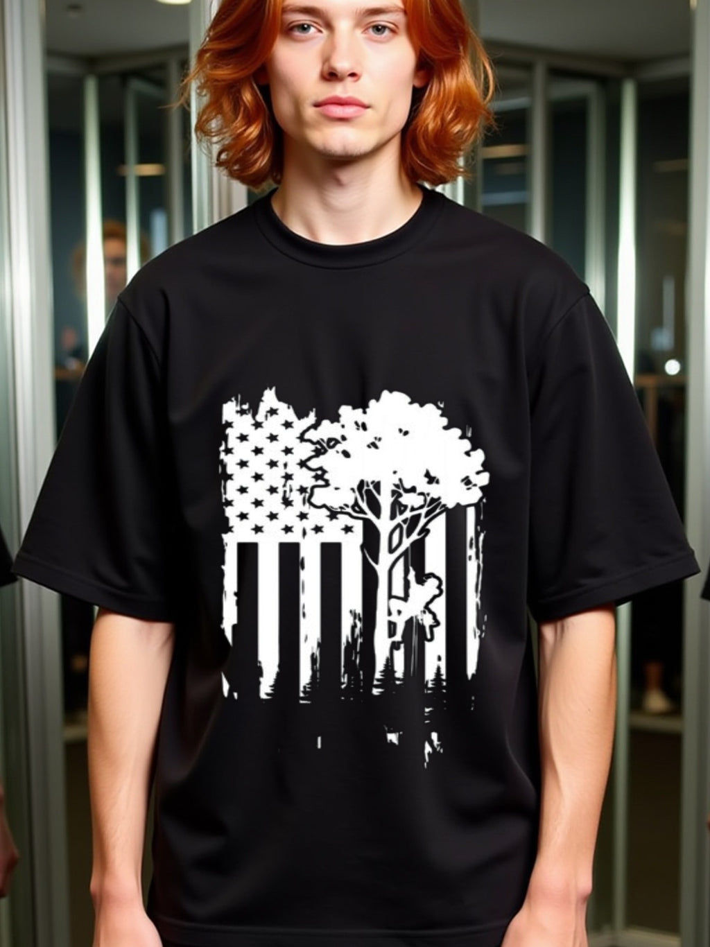 natee local warehouse clearance American Flag Tree Graphic Tee - Patriotic Design, man's T-Shirt,100% Cotton Fabric,Crew Neck,Short Sleeve,Regular Fit,All-Season Casual Wear,180gsm-Ideal for All Saints' Day Thanksgiving Day,