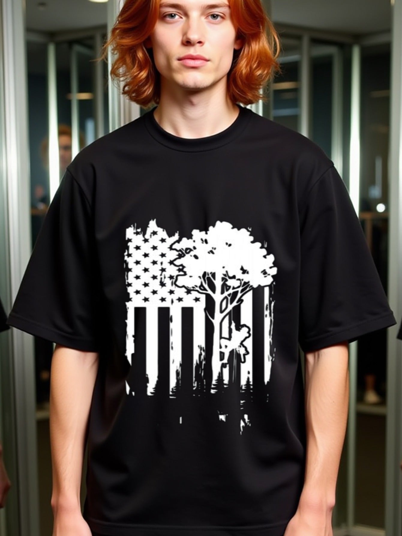 natee local warehouse clearance American Flag Tree Graphic Tee - Patriotic Design, man's T-Shirt,100% Cotton Fabric,Crew Neck,Short Sleeve,Regular Fit,All-Season Casual Wear,180gsm-Ideal for All Saints' Day Thanksgiving Day,