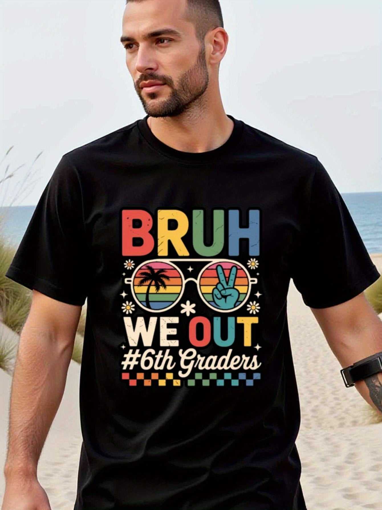 natee local warehouse clearance 6th Graders Graduation Shirt: Bruh We Out Retro Style, man's T-Shirt,100% Cotton Fabric,Crew Neck,Short Sleeve,Regular Fit,All-Season Casual Wear,180gsm-Ideal for Valentines Christian festival Thanksgiving Day, 男t