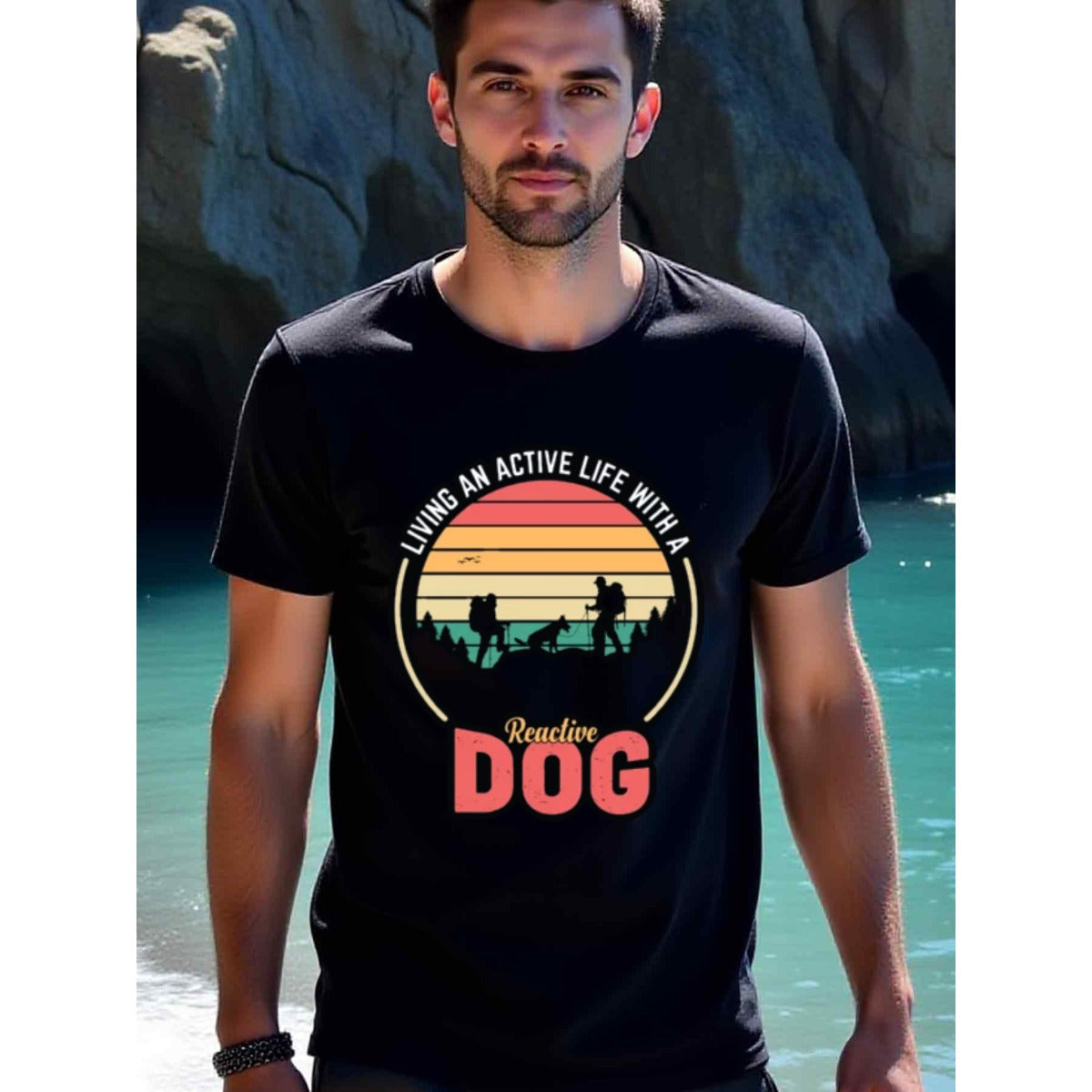 natee local warehouse clearance Active Life with a Reactive Dog Hiking Adventure T-shirt, man's T-Shirt,100% Cotton Fabric,Crew Neck,Short Sleeve,Regular Fit,All-Season Casual Wear,180gsm-Ideal for All Saints' Day Thanksgiving Day, 男t